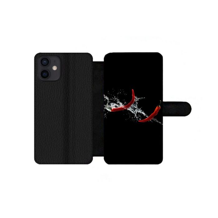 MuchoWow Handyhülle Chilischote - Stilleben - Wasser - Schwarz - Rot Handyhülle Telefonhülle Apple iPhone 12 Mini