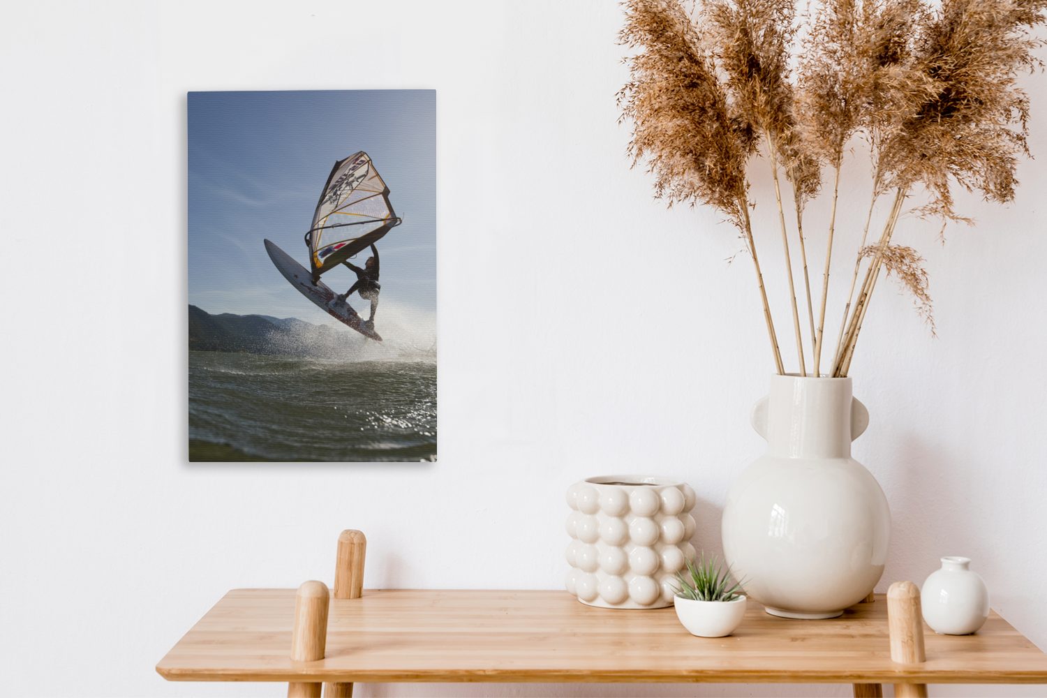 Zackenaufhänger, windsurfen, Leinwandbild (1 cm geht St), Ein inkl. bespannt OneMillionCanvasses® fertig Gemälde, Junge 20x30 Leinwandbild