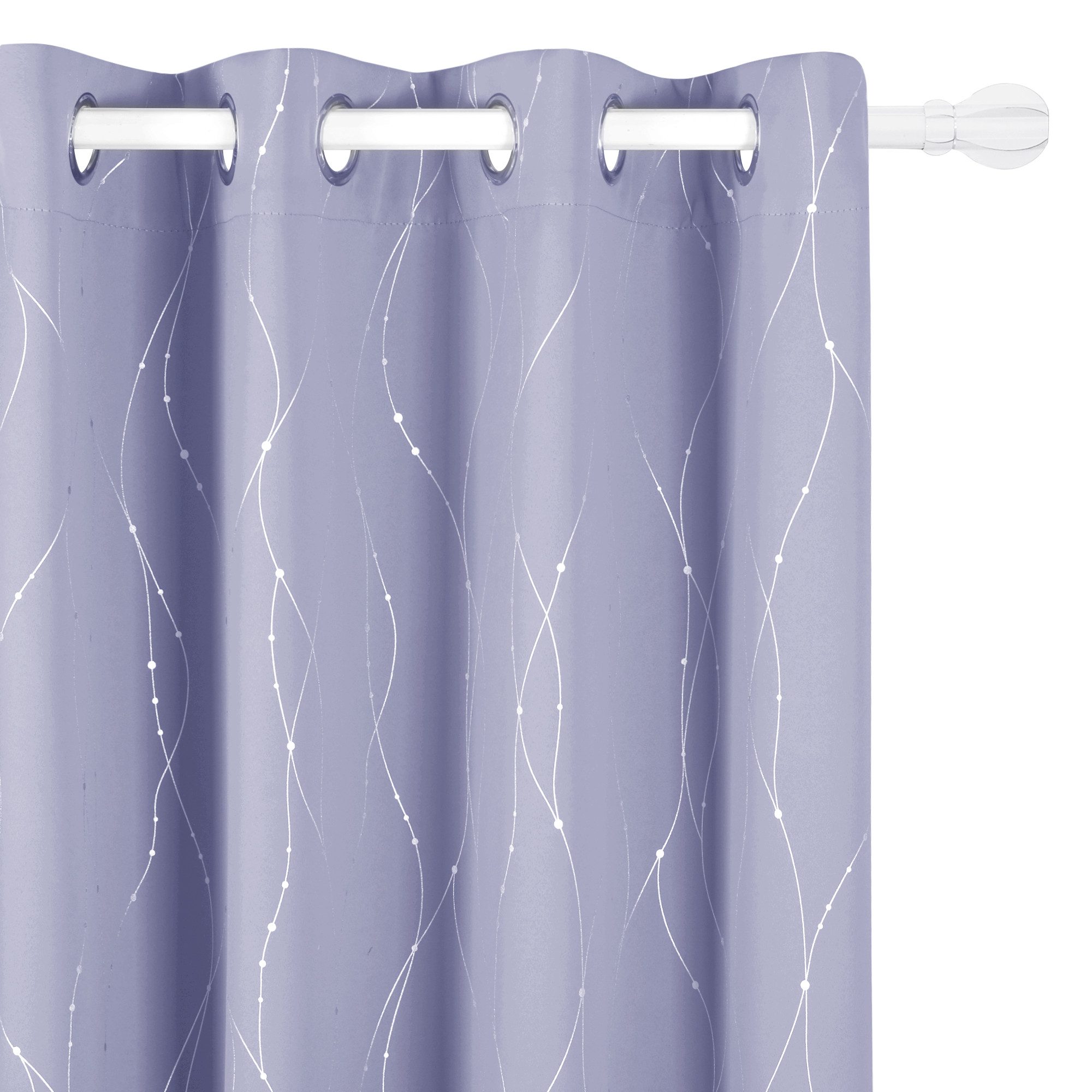 Deconovo Verdunkelungsvorhang mit Ösen Blickdichter Vorhang Verdunkelung für Wohnzimmer 2er Set, Vorhänge mit Silbermuster Schlafzimmer Thermovorhang Kälteschut – Bild 5 von 5