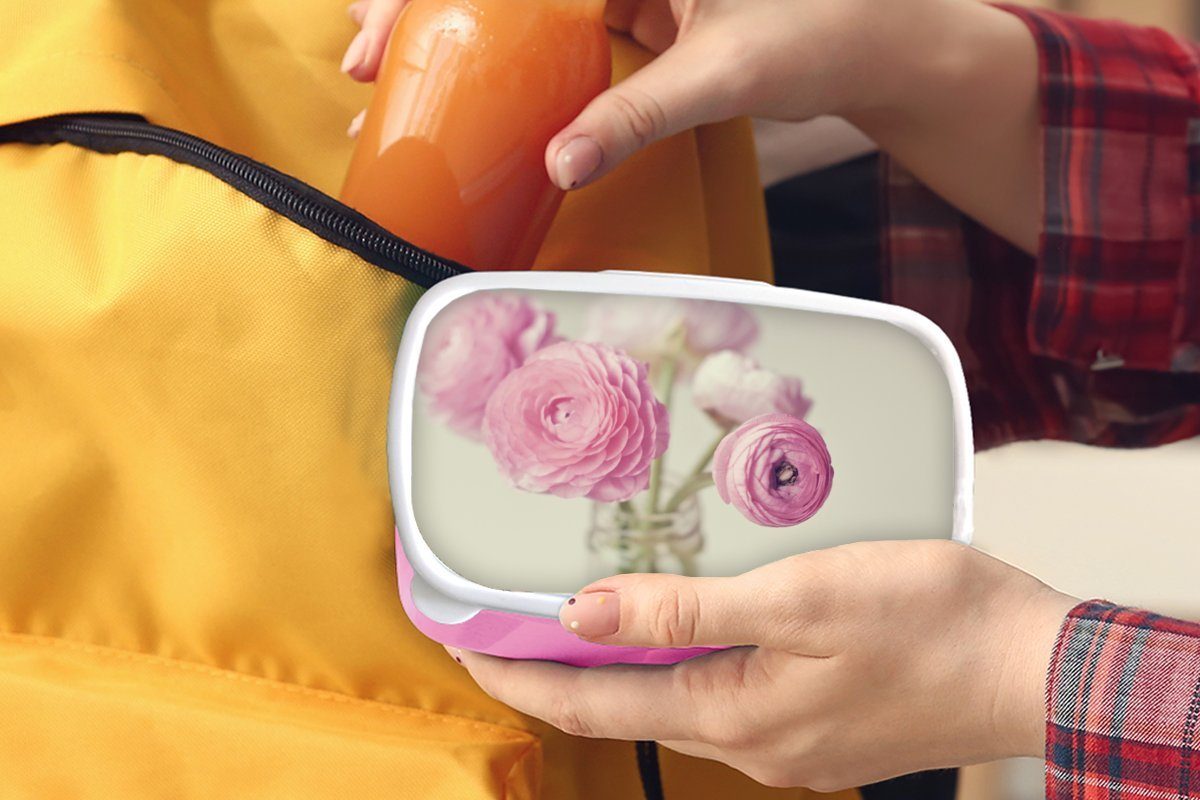 rosa für (2-tlg), Butterblumen Erwachsene, Snackbox, Lunchbox in Kunststoff Mädchen, Kinder, Kunststoff, Brotdose einer Bunte MuchoWow Vase, Brotbox
