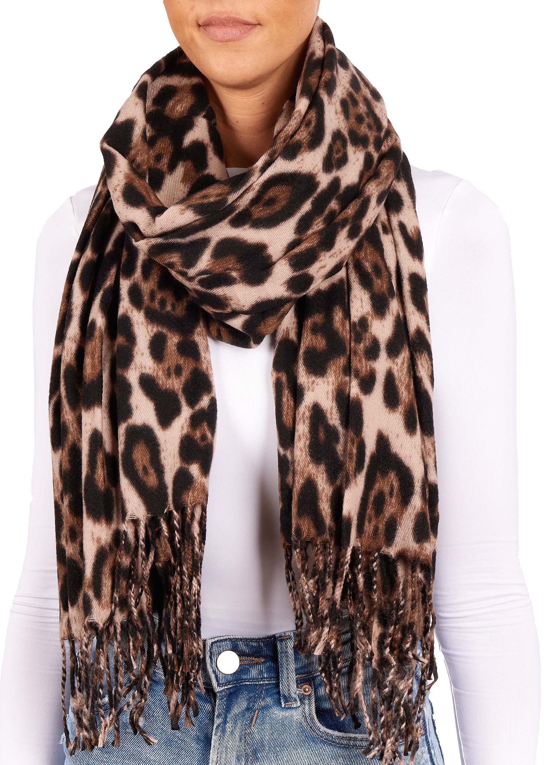 BRUBAKER Schal Cashmirillo Damen Schal mit Leoparden Muster - 70 x 200 cm, (Herbstschal Winterschal mit weichem Kaschmir-Gefühl, 1-St), Warm, Kuschelig und Oversized - Leo Damenschal für Herbst und Winter