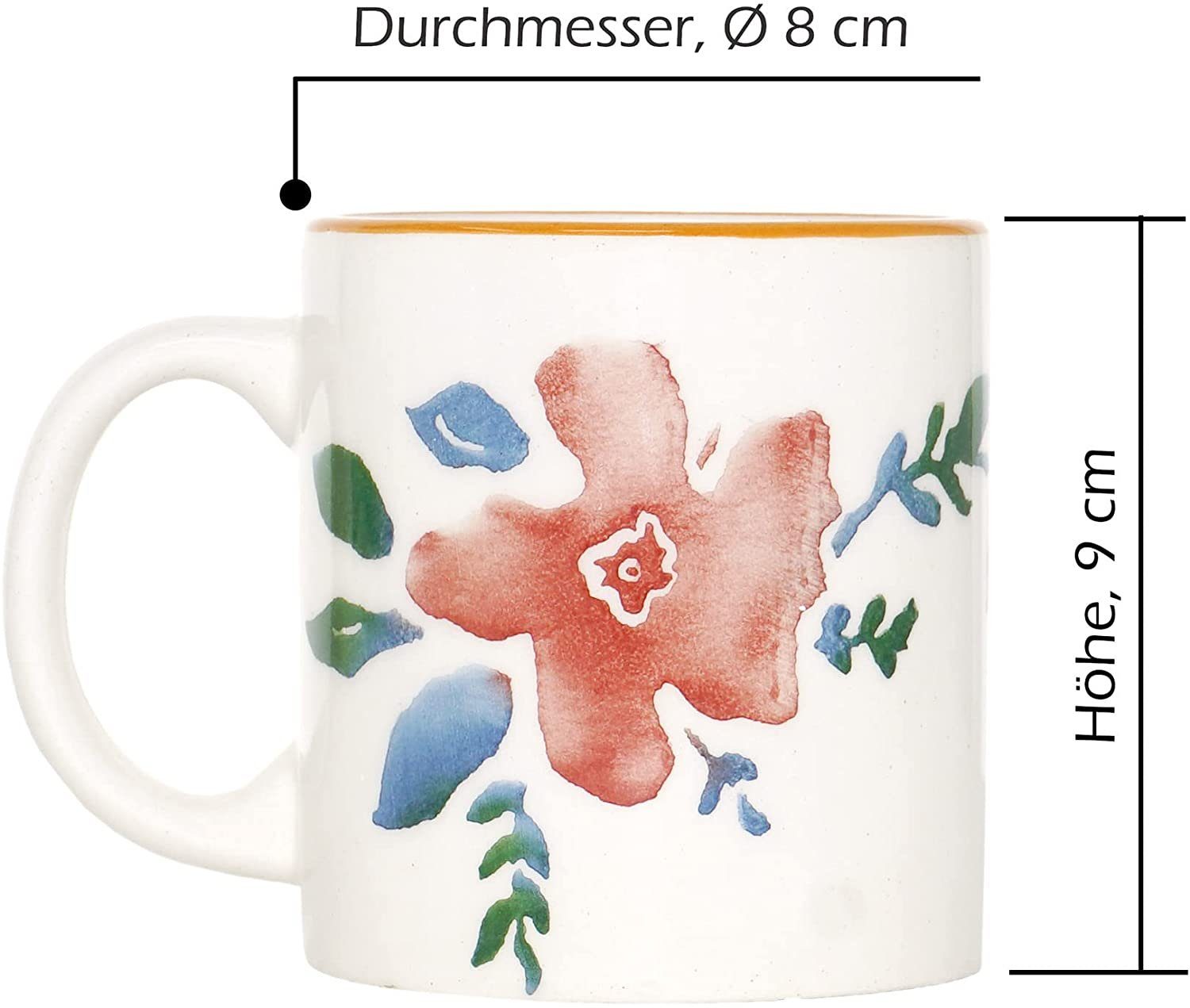 Lashuma Tasse Blütenfest, 4-tlg., Keramik, 4er Becher Set für Kaffee - Milch, Teetassen groß 300 ml