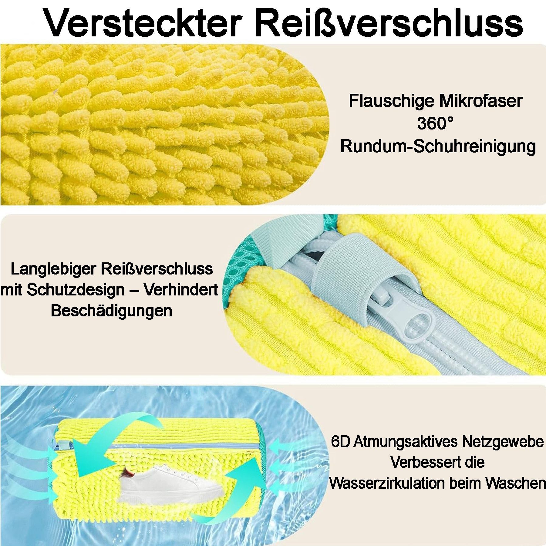 Mutig Wäschesack 2 Stück Schuhwaschbeutel Waschmaschine, Wiederverwendbar (mit Reißverschluss, Plüsch Wäschesack, 360° Reinigungsflusen), Schutz für Schuhe, Sne – Bild 4 von 5