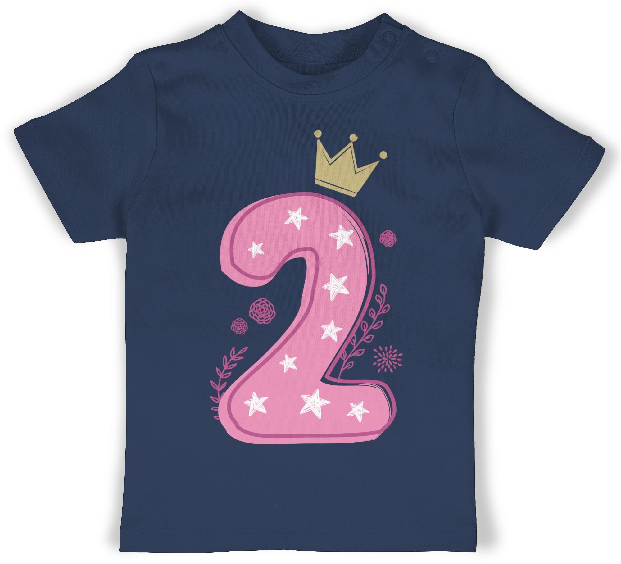 Birthday 2 T-Shirt Blau Zweiter Mädchen 2. Navy Shirtracer Geburtstag