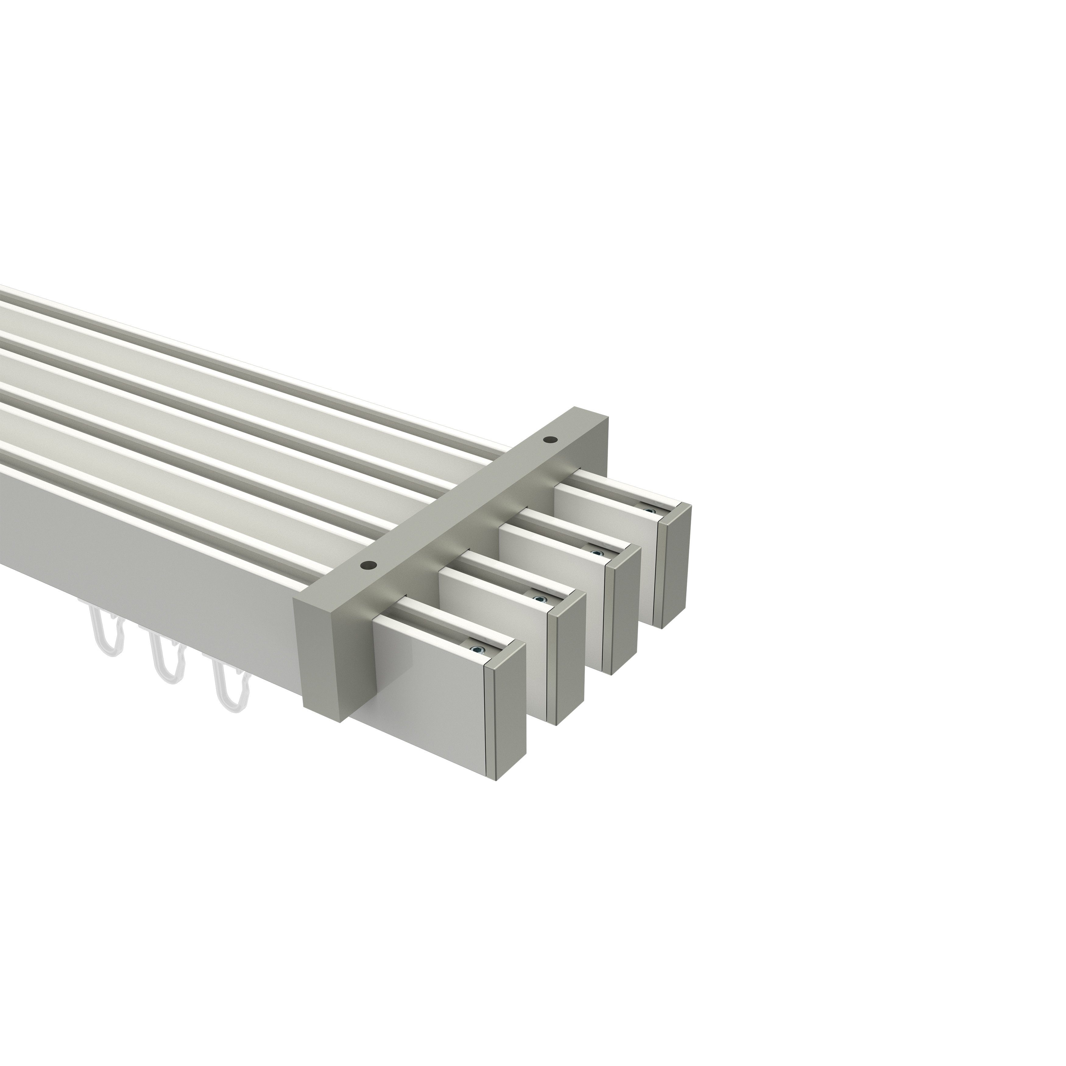 Gardinenstange Smartline Paxo, INTERDECO, 4-läufig, 14x35 mm, eckig, Deckenmontage, Weiß / Edelstahl-Optik