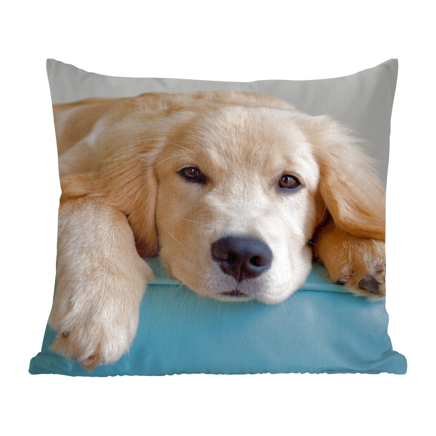 MuchoWow Dekokissen Ein liegender Golden Retriever, Zierkissen mit Füllung für Wohzimmer, Schlafzimmer, Deko, Sofakissen