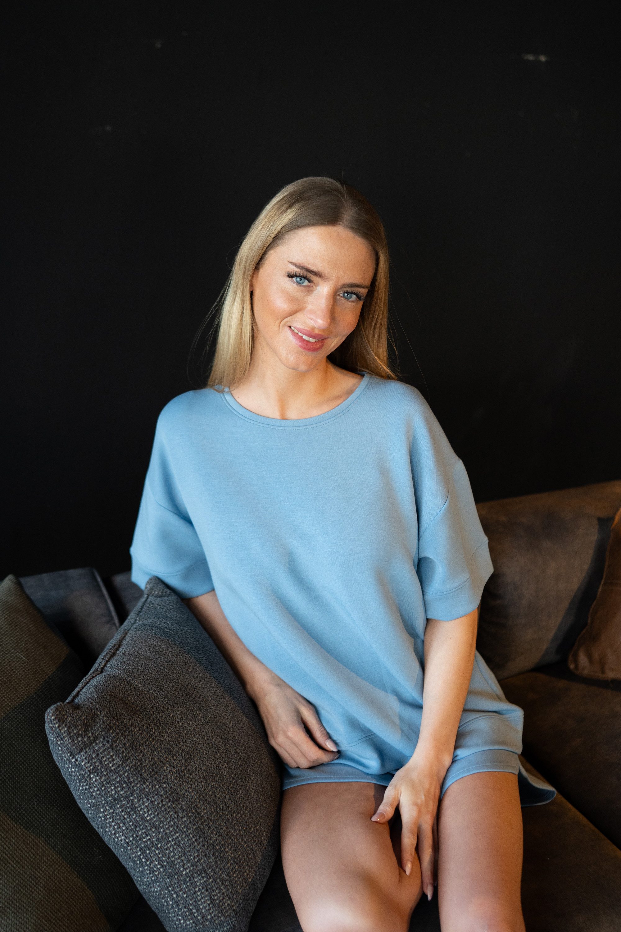 By Louise Pyjamaoberteil Lace Luxury (Packung, 1-tlg., 1-teilig) Damen Loungewear Shirt Kurzarm Homewear Modal