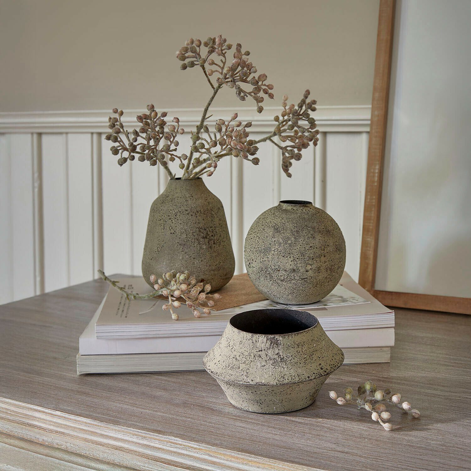 Mirabeau Tischvase Vase 3er Set Nalira antikgrün