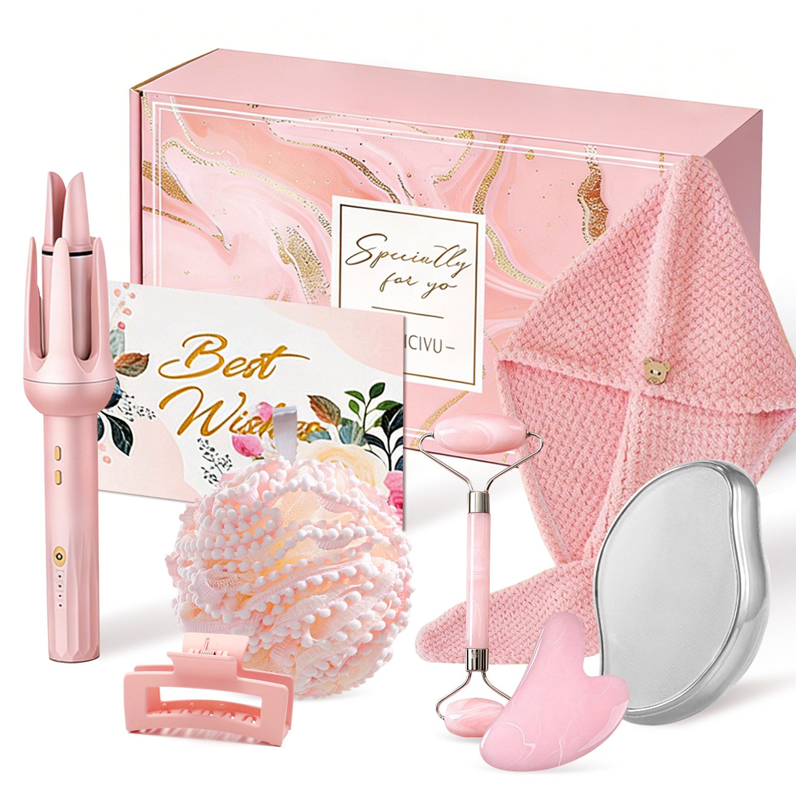 Fine Life Pro Geschenkbox 8-tlg. Pflegeset für Damen – Beauty-Geschenkbox, mit automatischem Lockenstab, ideal zum Geburtstag & Muttertag
