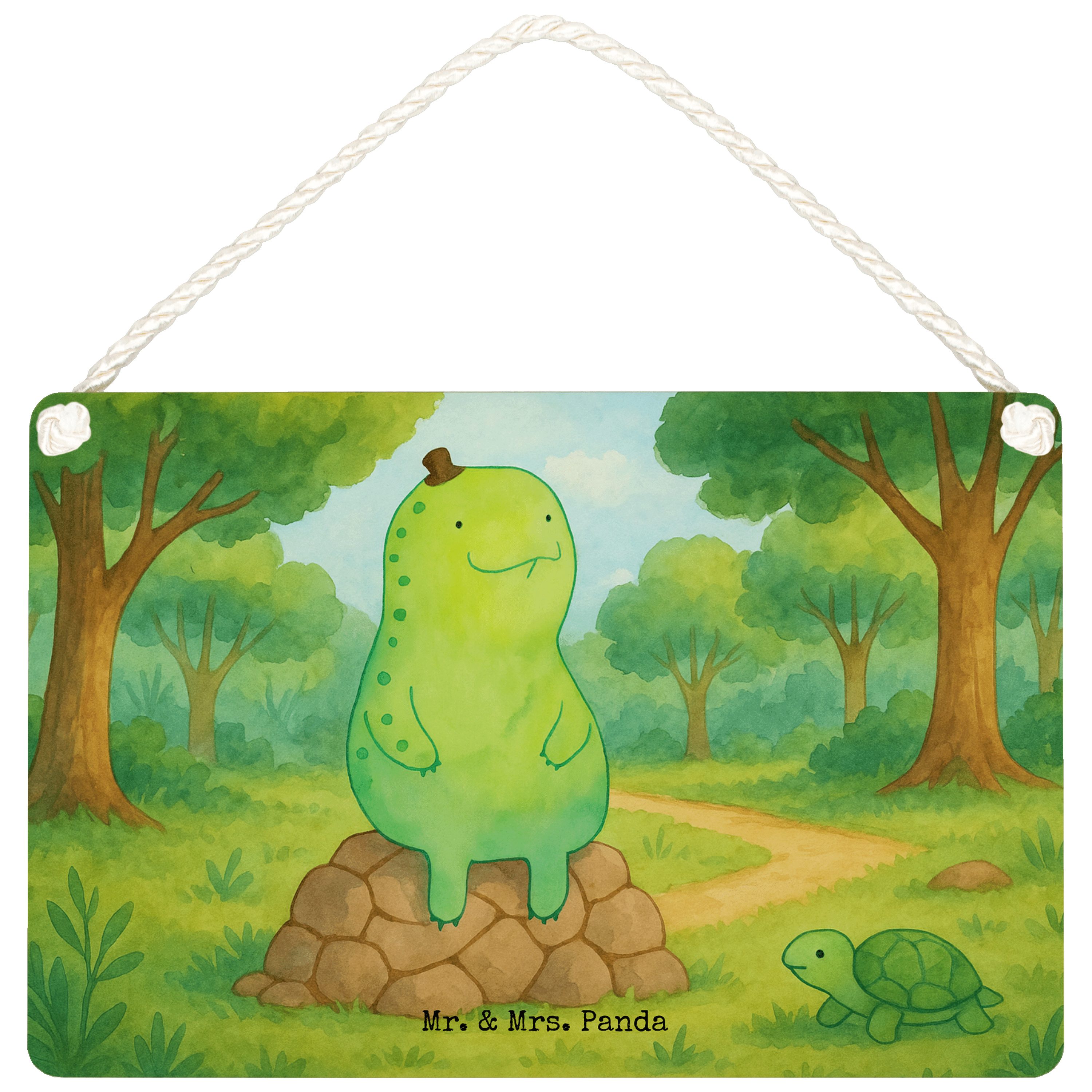 Mr. & Mrs. Panda Hinweisschild Schildkröte Pause Design, Schild DIN A6, Weiß, holzbild, wandtafel, g, (Packung, 1 St)