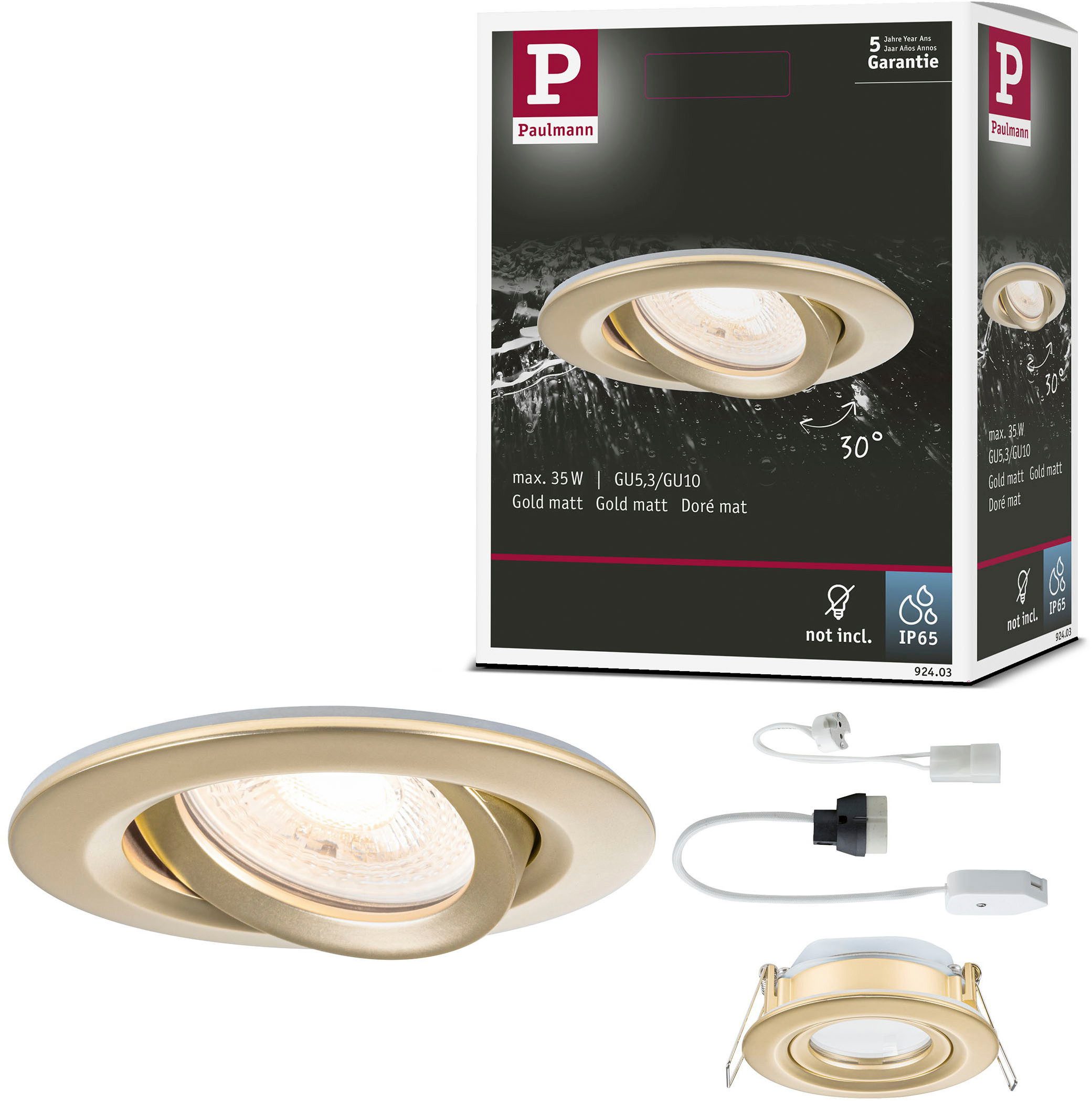 Paulmann LED Einbauleuchte Einbauleuchte Nova Plus IP65 rund 93mm 30° dimmbar Gold matt, ohne Leuchtmittel