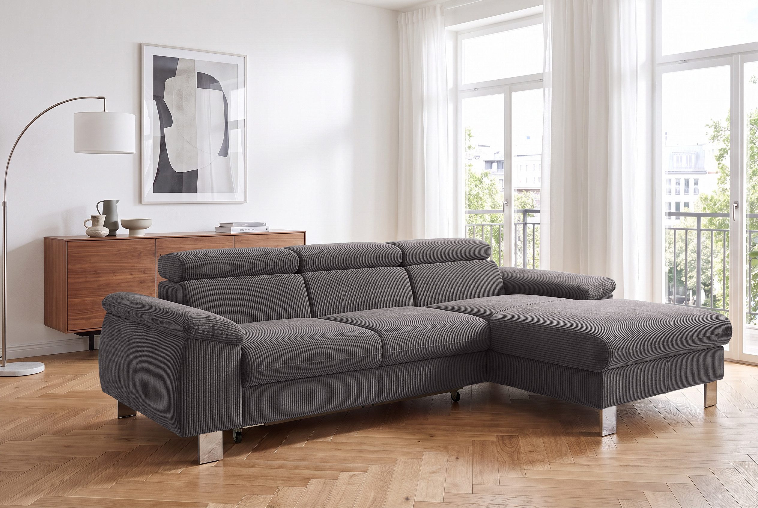 COTTA Ecksofa Komaris L-Form, B: 244 cm, mit Kopfteilverstellung, optional Schlaffunktion, Bettkasten & Licht