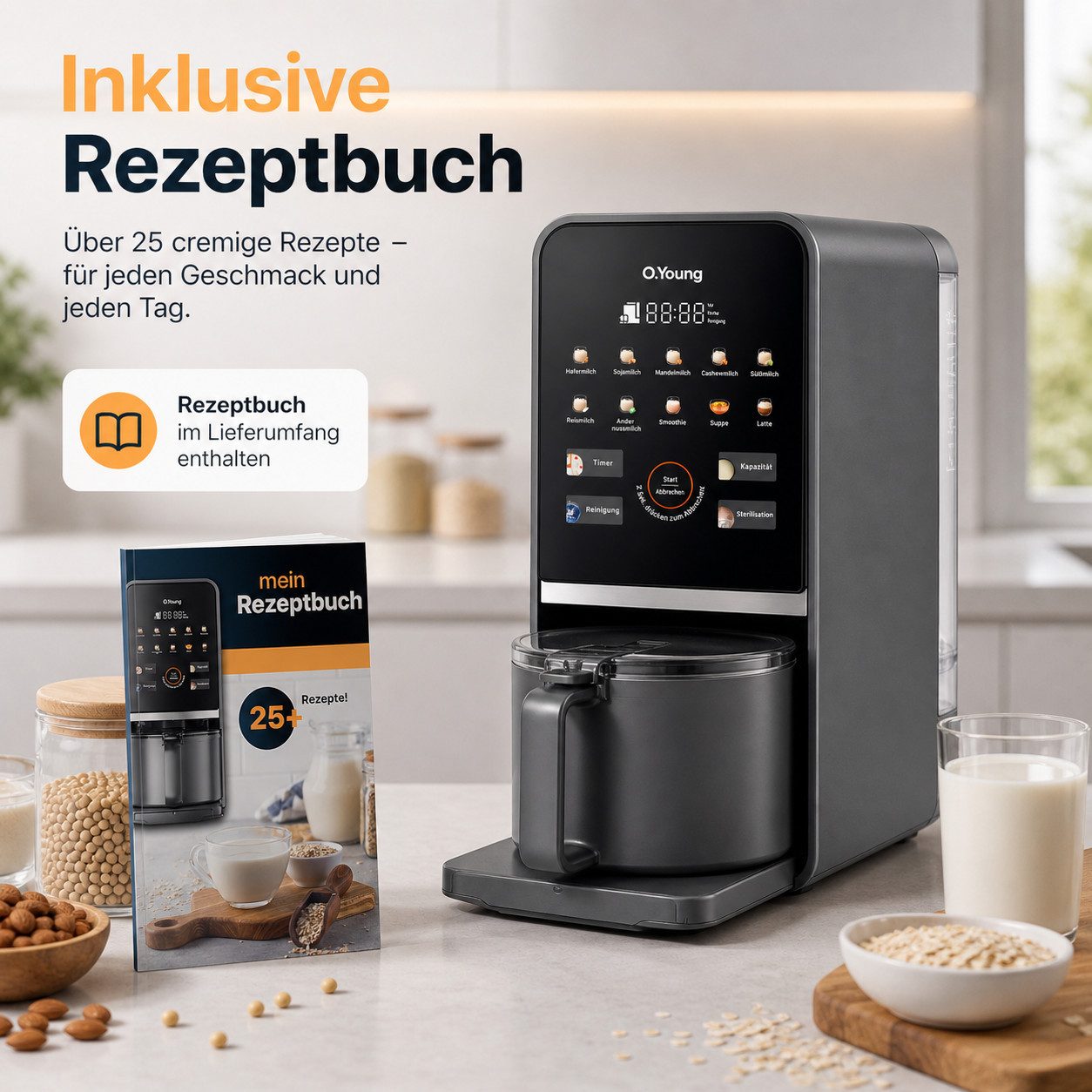 O.Young Stabmixer O.Young Pflanzenmilch-Maker Selbstreinigend Standmixer Veganmilch, 1200 W – Bild 4 von 5