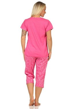 RELAX by Normann Pyjama Damen kurzarm Capri Schlafanzug mit tollem Frontprint und Caprihose