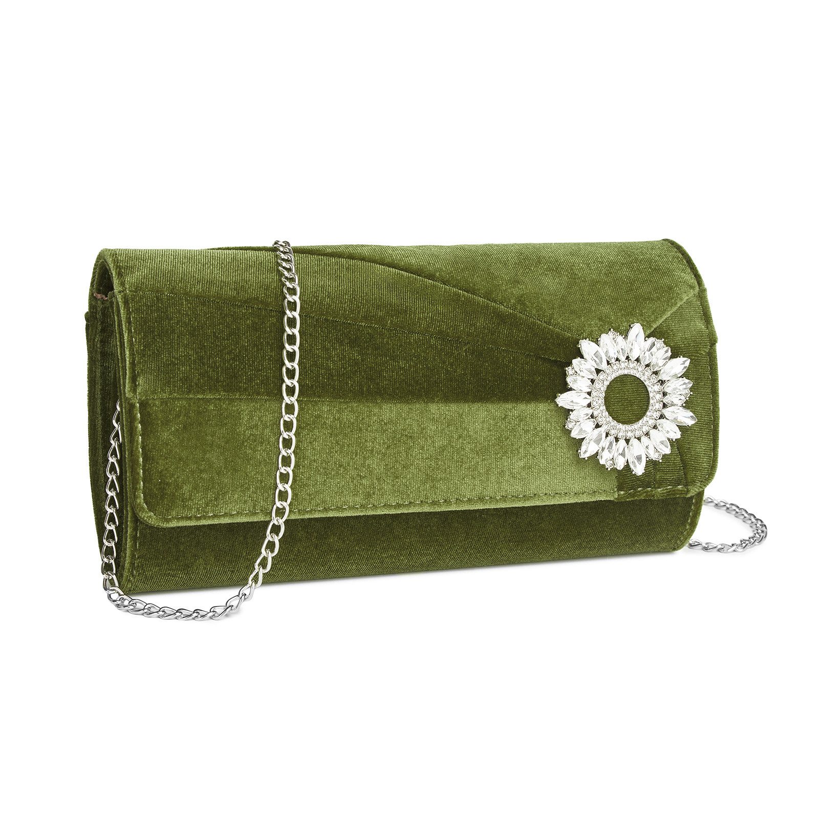 Clutch Damen, Elegante Abendtasche mit Strass-Verzierung & Kette