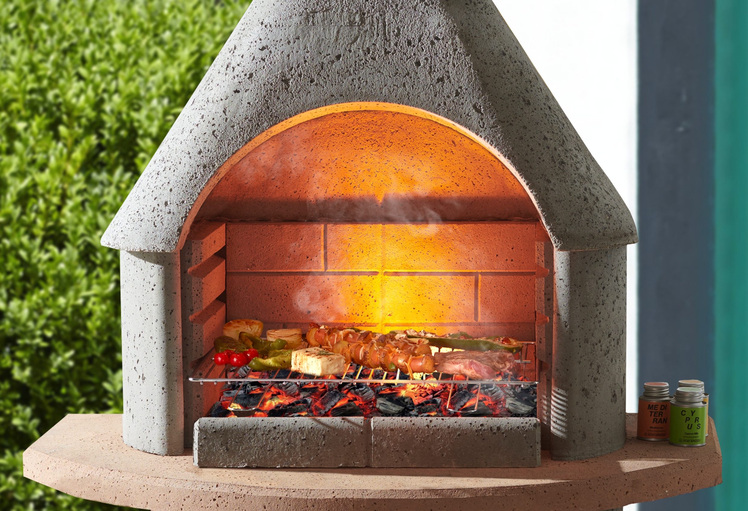 Buschbeck Grillkamin Las Palmas, stabiler Beton-Kamin mit Grillrost, BxTxH: 110x65x206 cm