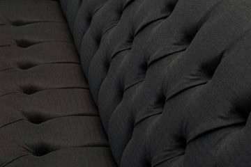 JVmoebel Chesterfield-Sofa 3-SITZIGES CHESTERFIELD-SOFA MIT DETAILS AUS GRAUEM WOLLLEDER