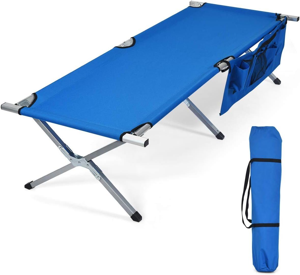 KOMFOTTEU Campingliege Feldbett belastbar bis 130 kg, 190x73 cm blau | Liegen