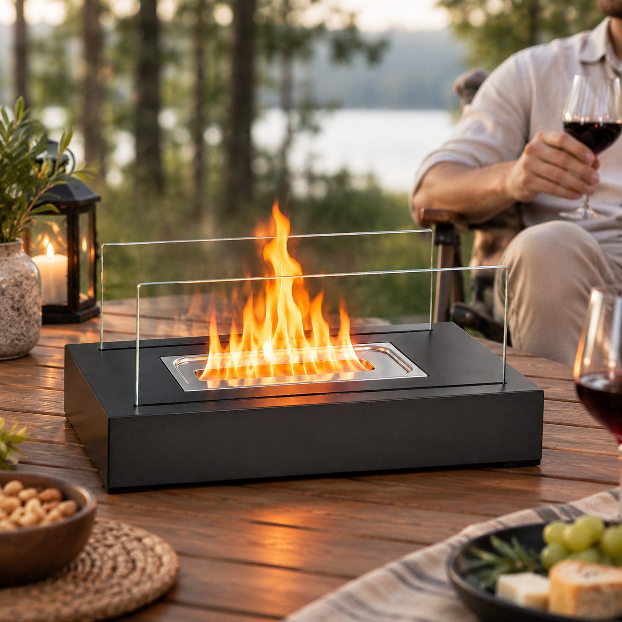 Nettlife Tischfeuer Ethanol Tischkamin Eckig/Rund Kamin Indoor Outdoor Tischfeuerstelle (Set, für Tisch, Terrasse, Balkon & Garten), Die Party Geschenkideens od – Bild 4 von 5