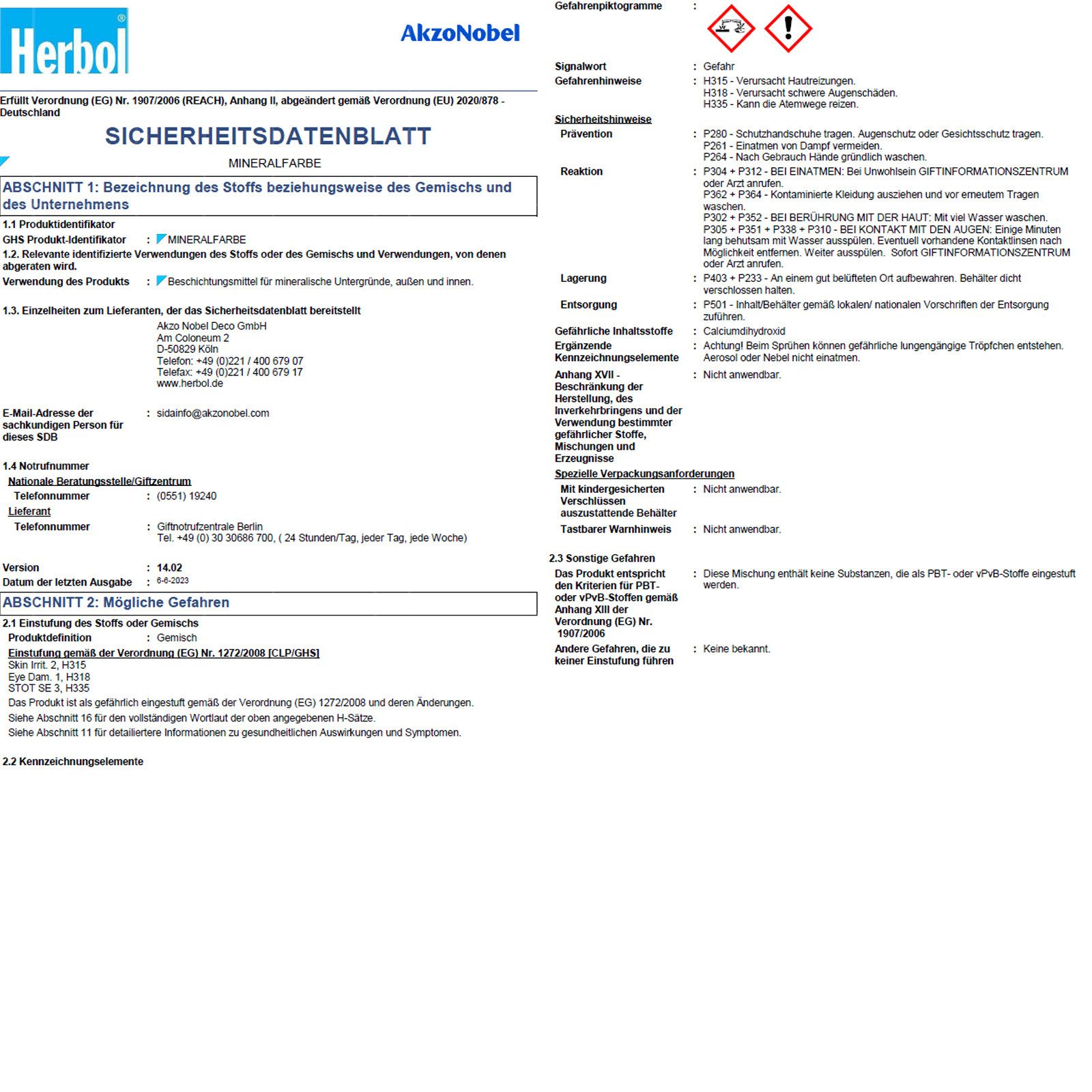 Herbol Fassadenfarbe Mineralfarbe Matt - 12.5 Ltr (Weiss)