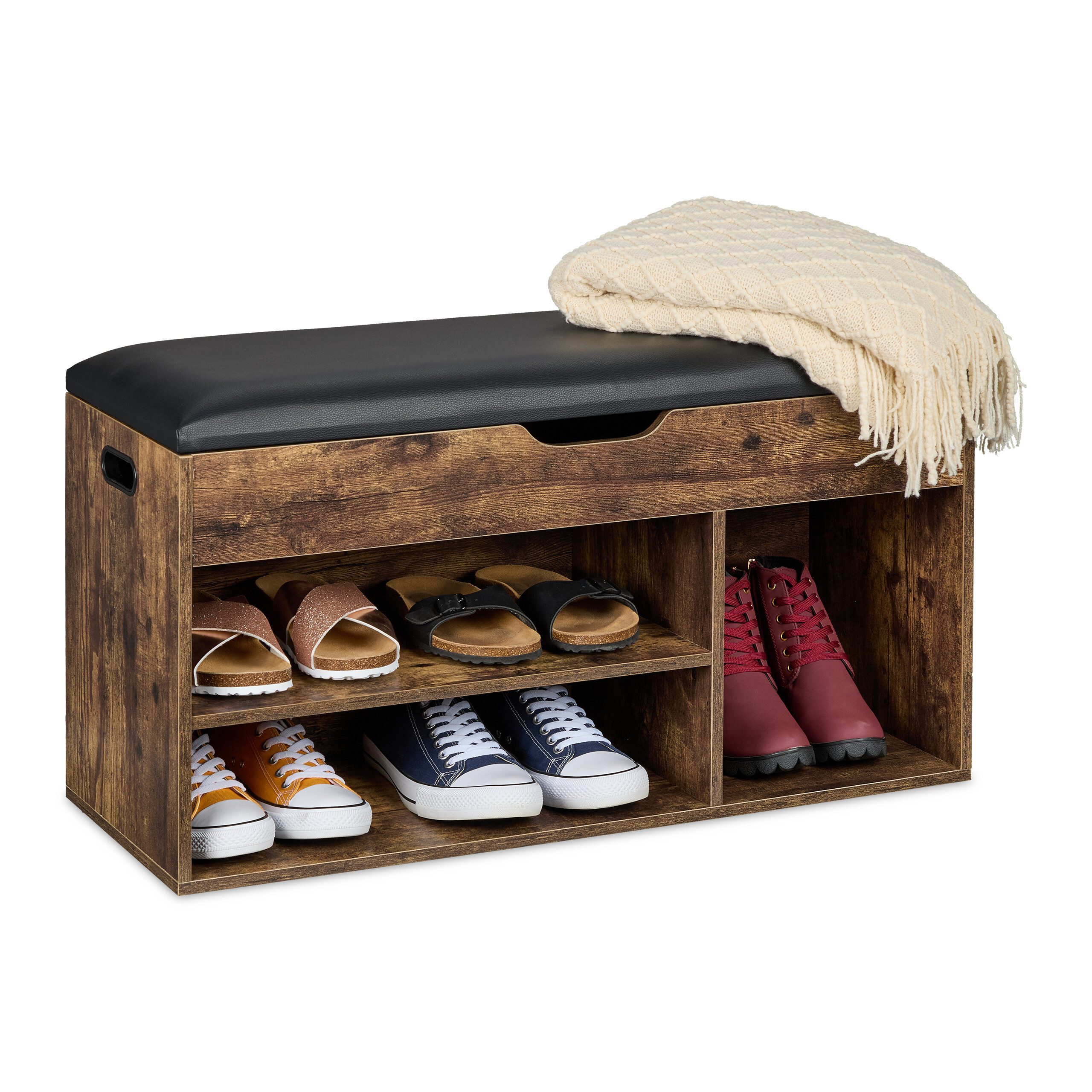 relaxdays Schuhbank mit Sitzfläche und Stauraum