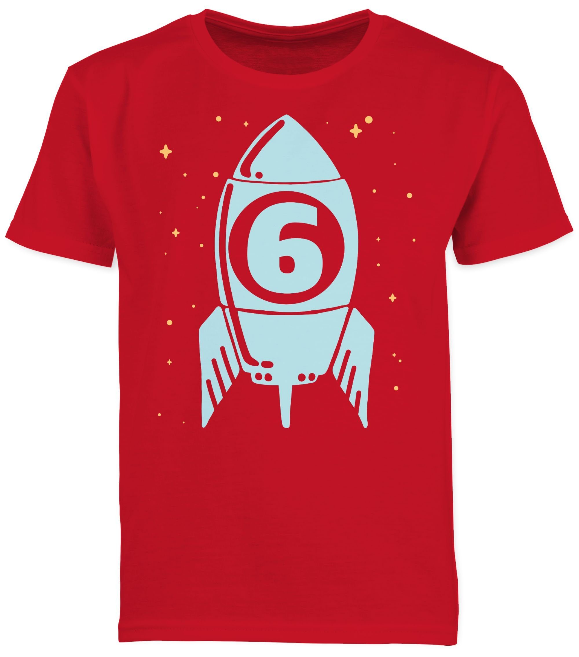 Geburtstag T-Shirt 3 Shirtracer blau 6. Sternen Sechs Rakete mit Rot