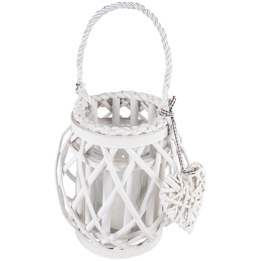 MICA Dekolicht Windlicht - mit Weide ummantelt - 21 cm - weiß günstig online kaufen