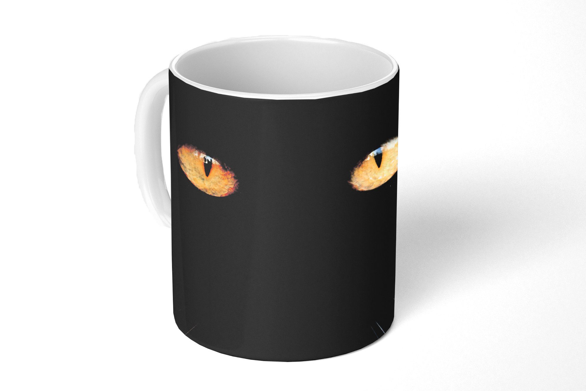 MuchoWow Tasse Nahaufnahme einer schwarzen Katze, Keramik, Kaffeetassen, Teetasse, Becher, Teetasse, Geschenk