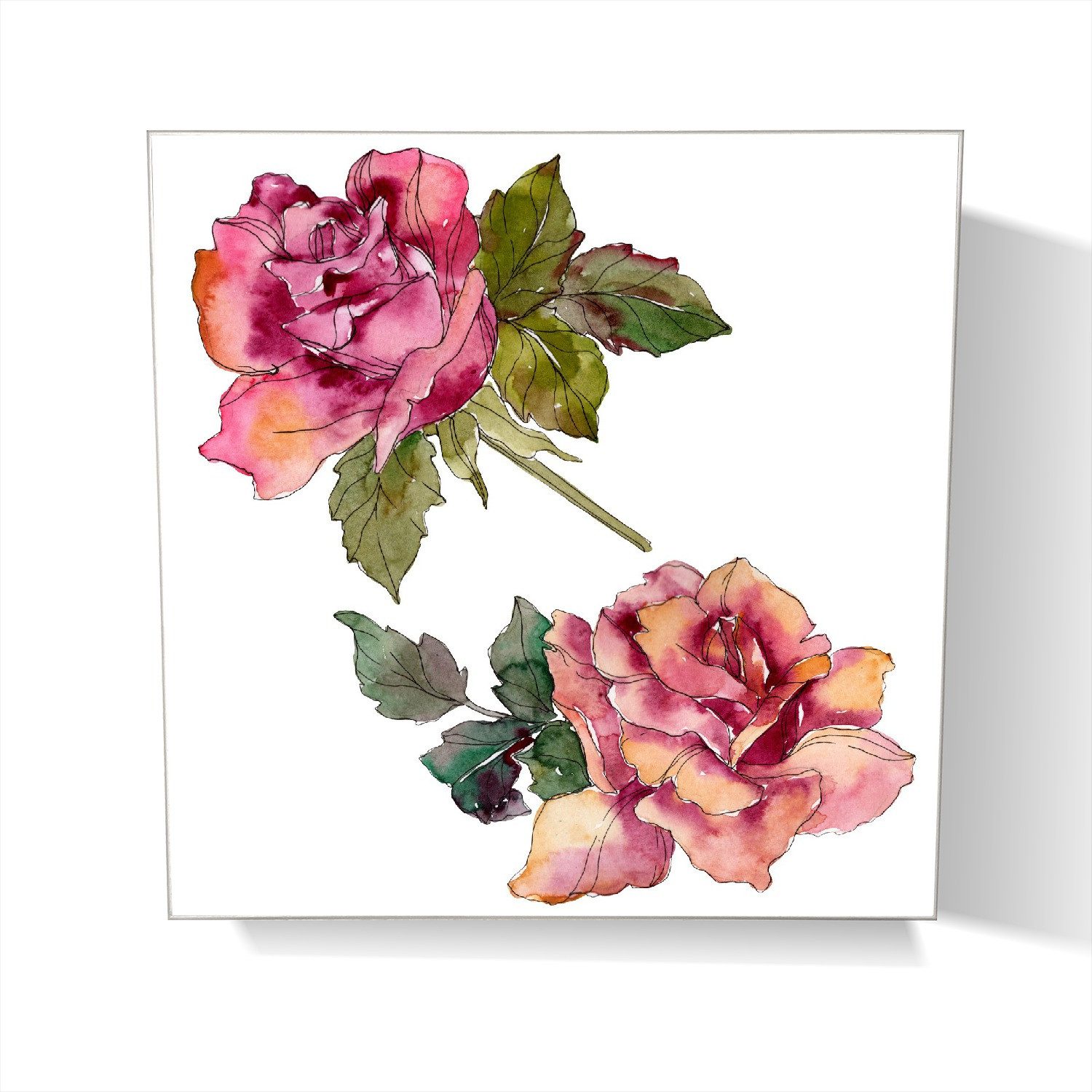 Wallario Schlüsselkasten Rosen im Aquarellstil (1 St., inkl. Aufhängeset), 30x30cm