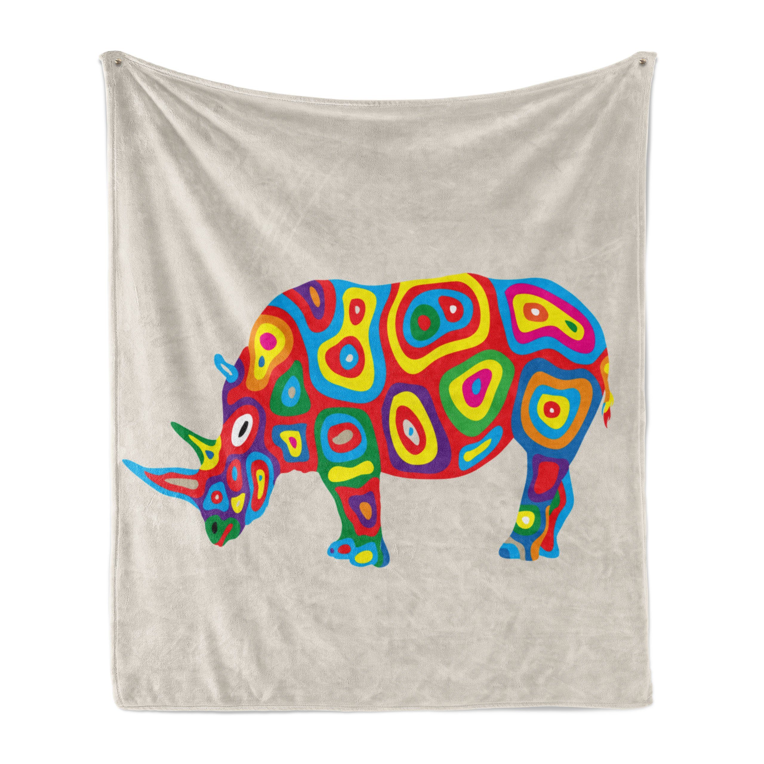 Wohndecke Gemütlicher Plüsch für den und Abakuhaus, Tier Motive Nashorn Regenbogen-Farb Innen- Außenbereich