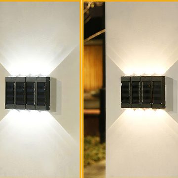 BlingBin LED Außen-Wandleuchte Solar Doppelkopf Wandlampen wasserdicht Gartenleuchte Zaunleuchte, wasserdicht, LED fest integriert, Warmes Licht, Kombinierte Solar Wandleuchte LED Solarleuchte Außen Up & Down Lampe