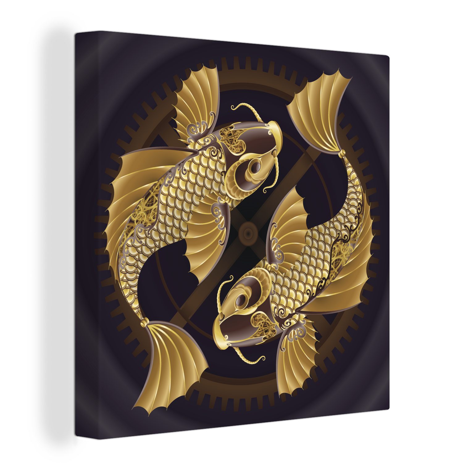 OneMillionCanvasses® Leinwandbild Illustration von zwei goldenen Koi Karpfen, (1 St), Leinwand Bilder für Wohnzimmer Schlafzimmer