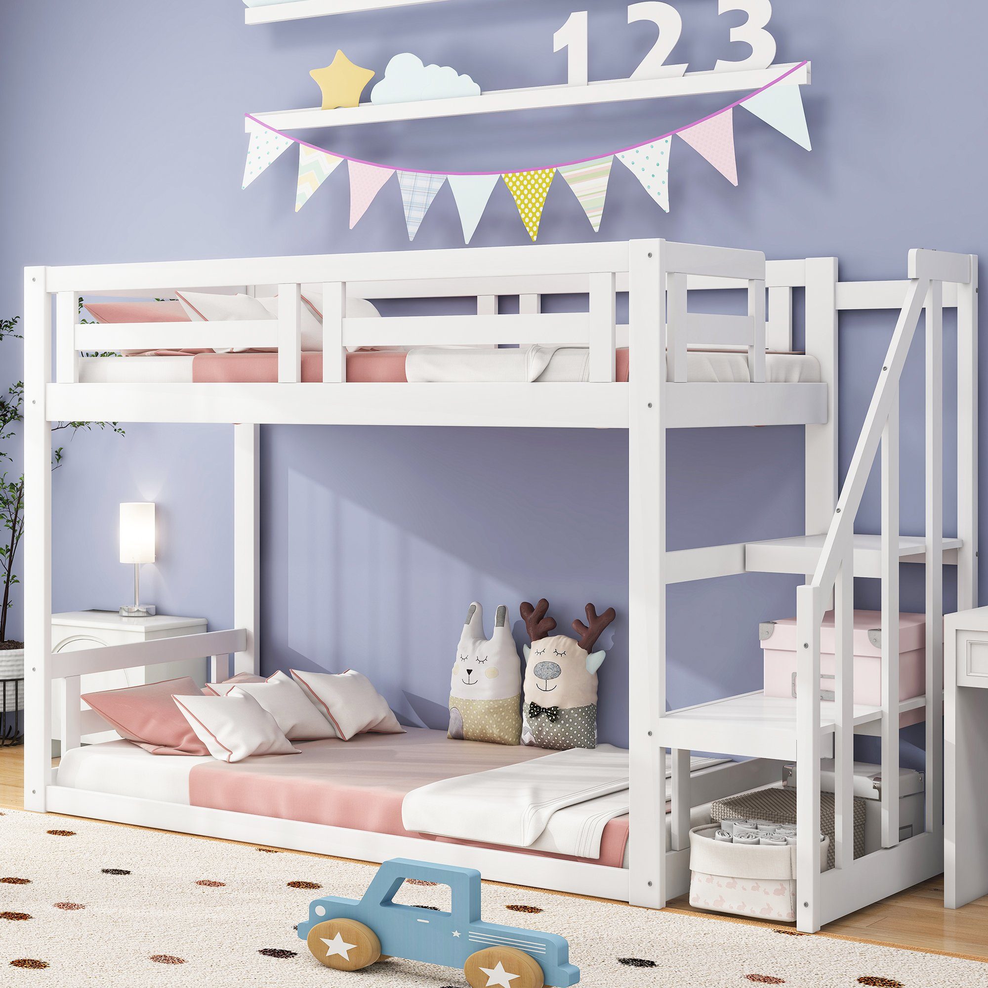 Flieks Etagenbett, Kinderbett mit Sicherheitstreppe 90x200cm günstig online kaufen
