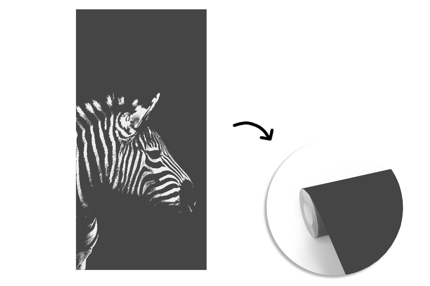 - Weiß Schlafzimmer Porträt bedruckt, MuchoWow - Vliestapete Schwarz Küche, - (2 St), Fototapete Zebra Fototapete Tiere, Matt, - Wohnzimmer für