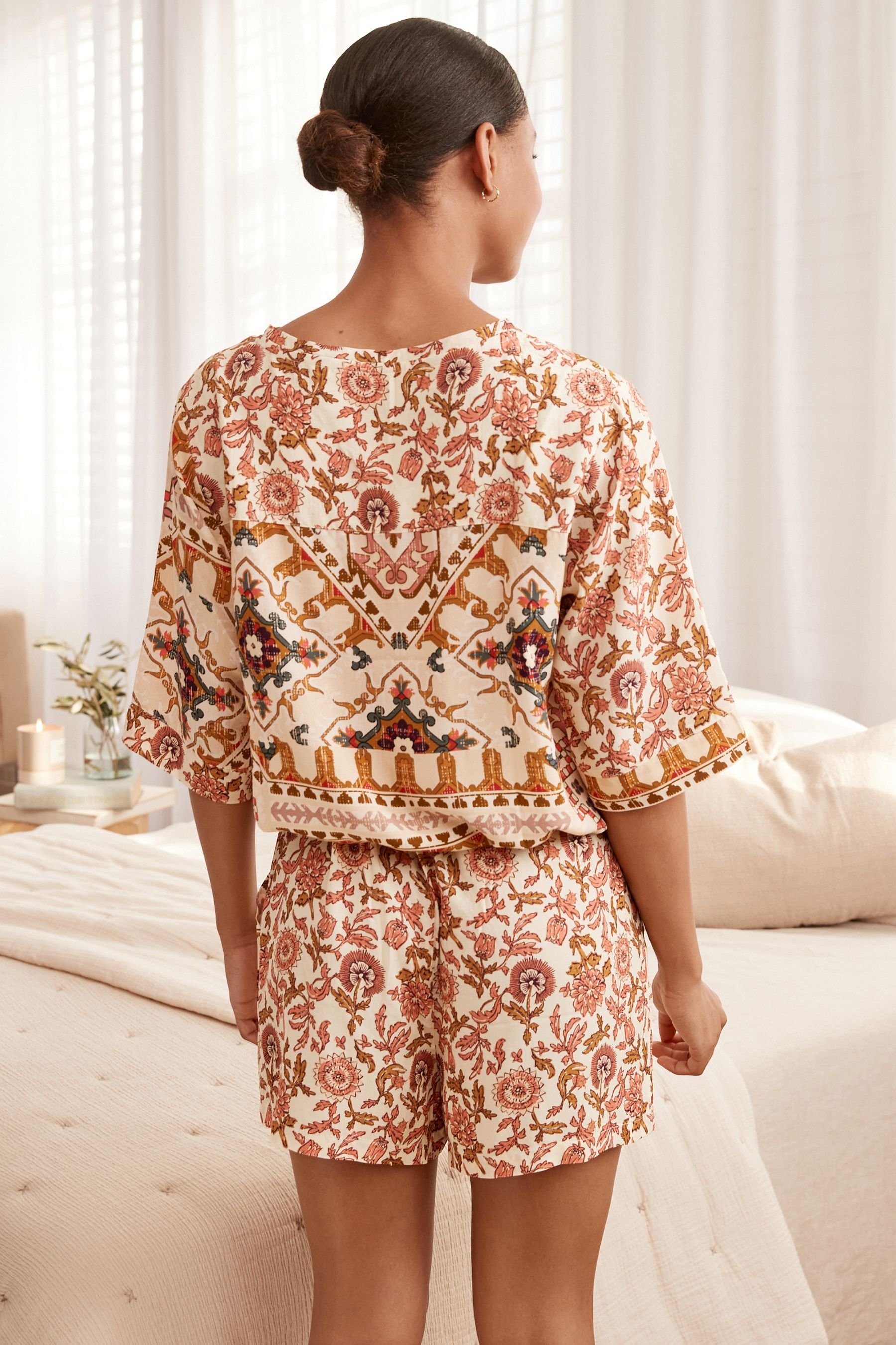 mit Next Gewebter Ballonsaum Pyjama tlg) Shorts Pyjama (2 und