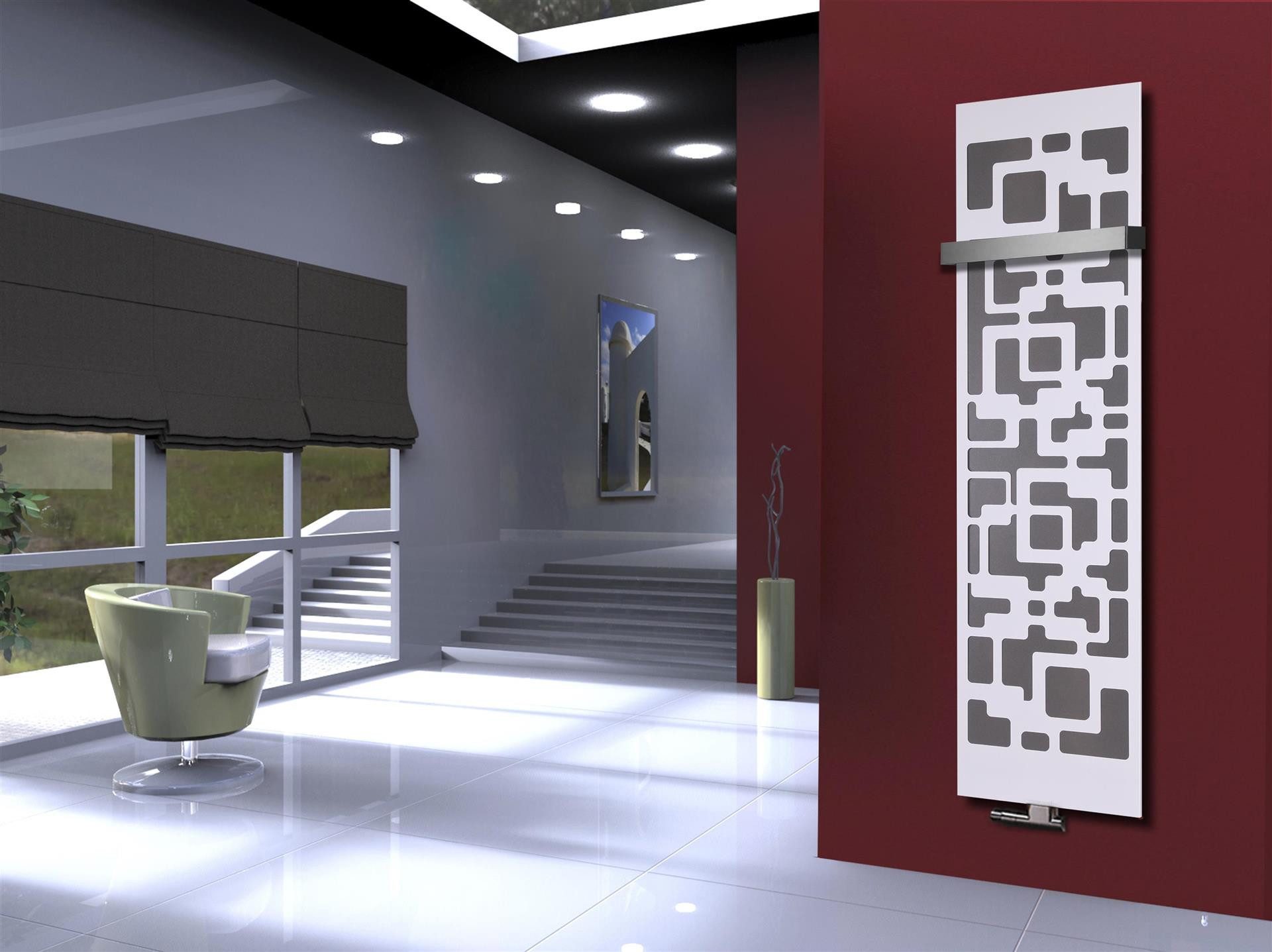 Badheizkörper BADHEIZKÖRPER Design Downtown 3 180x47cm 1118 Watt weiß +1 Halter 50mm