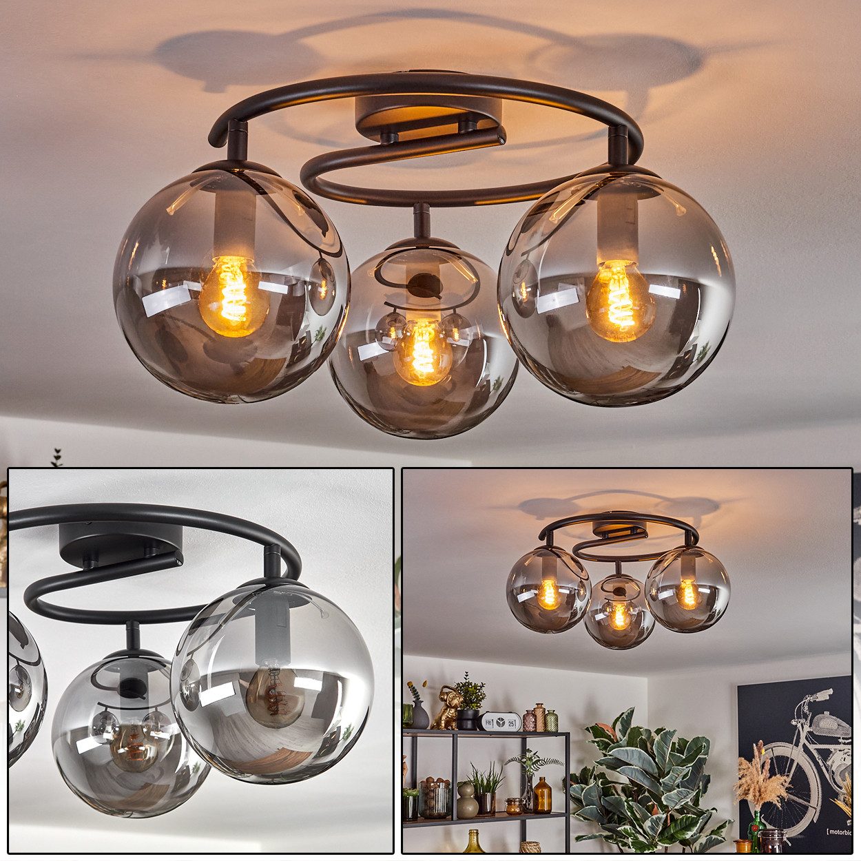 hofstein Deckenleuchte Deckenlampe aus Metall/Glas in günstig online kaufen