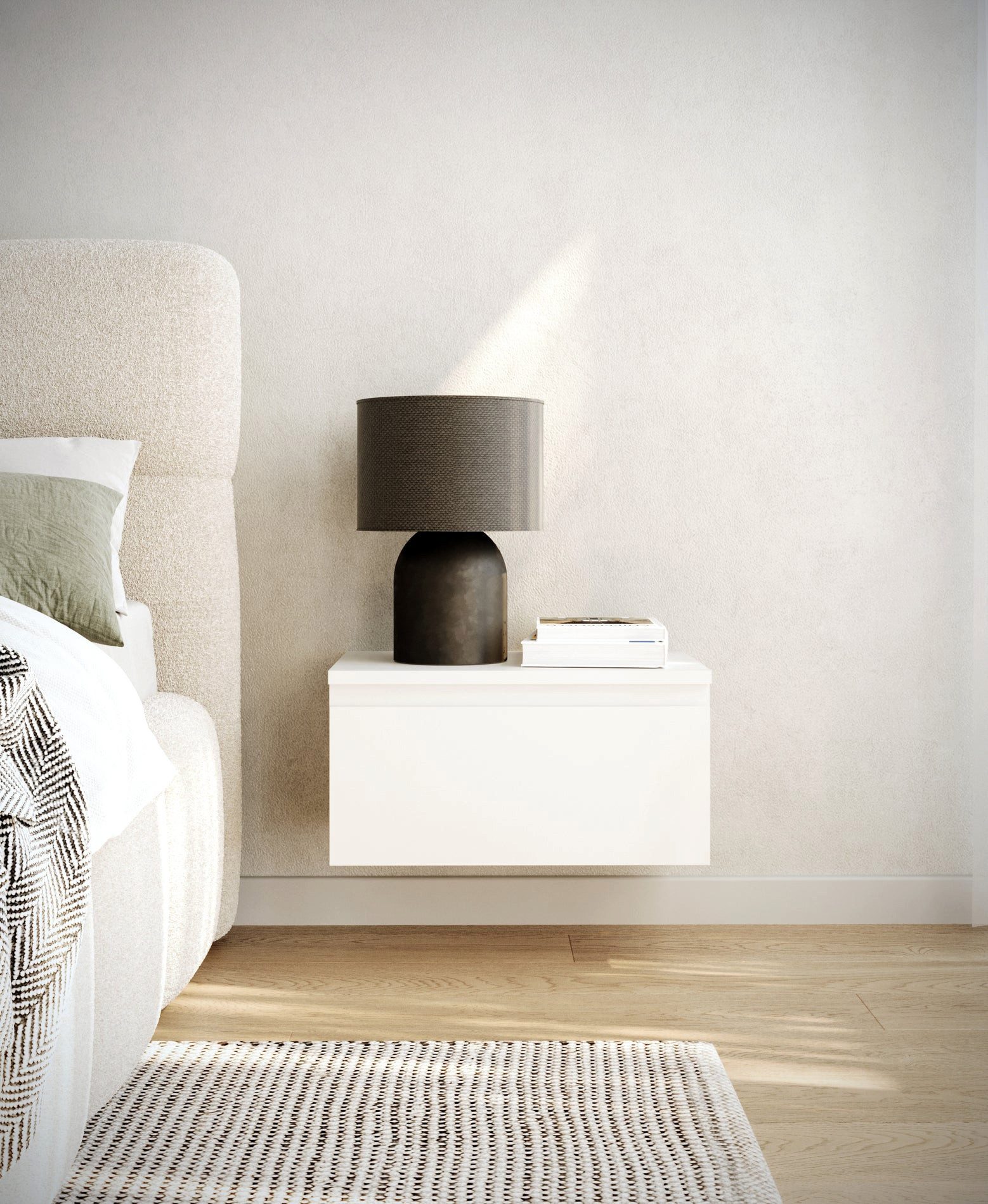 Selsey Nachttisch BEMMI, Wandnachttisch mit Schublade – schwebendes Design, matt, 48 cm breit