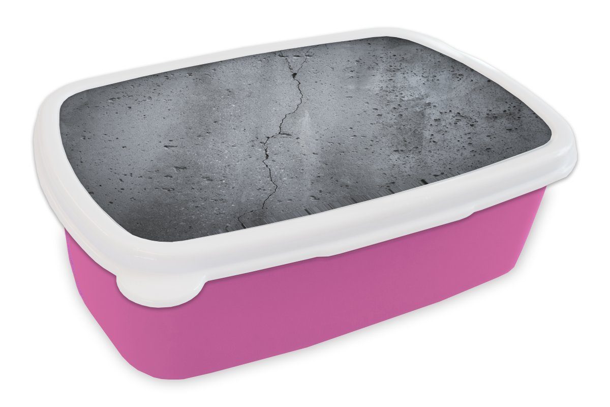 Kinder, Lunchbox Snackbox, Erwachsene, Beton Brotdose Mädchen, Kunststoff, Brotbox Riss, MuchoWow Kunststoff (2-tlg), für rosa - - Grau