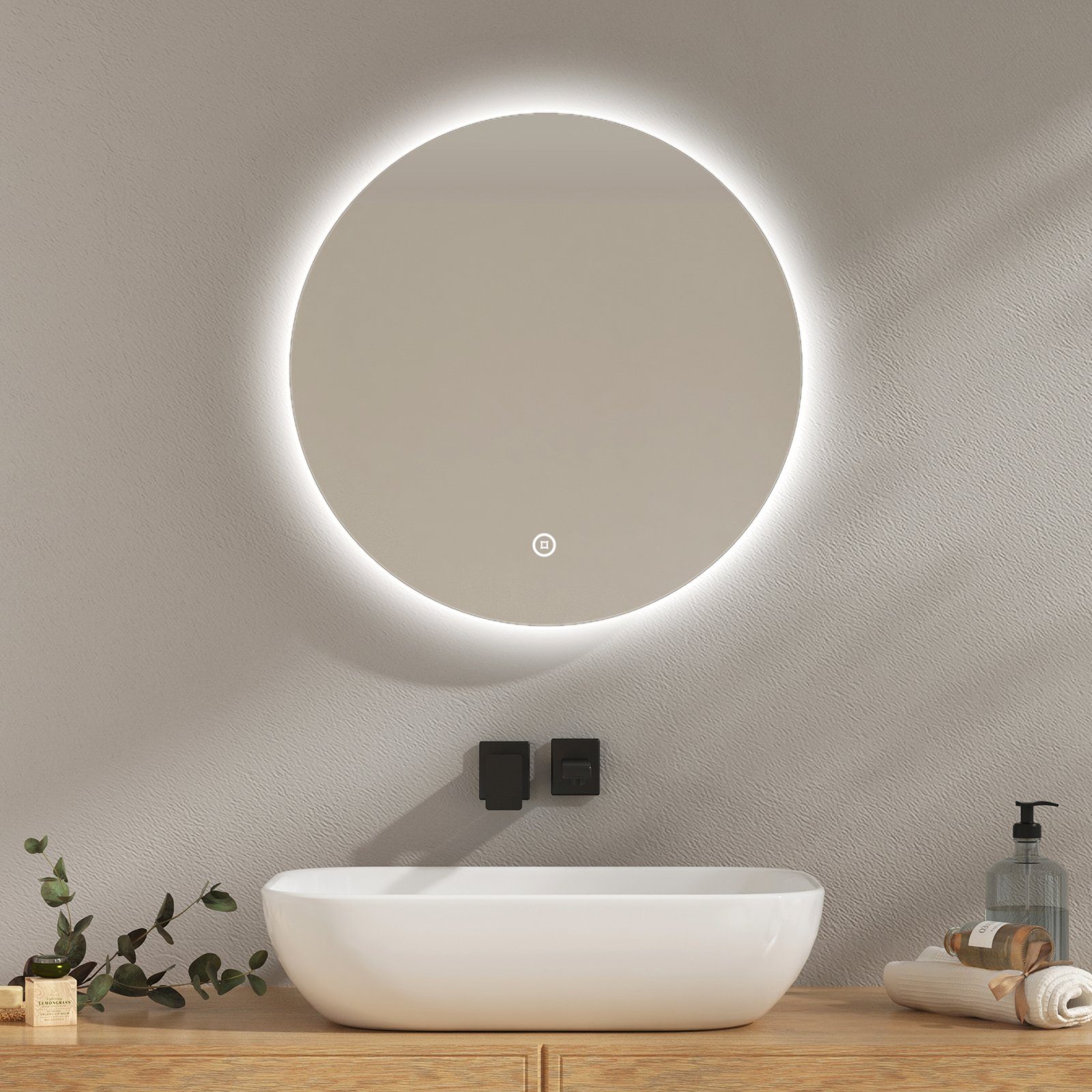 EMKE Spiegel Badspigel EMKE Runder Touchschalter Beleuchtung, mit mit Rahmenloser Spiegel Badspiegel