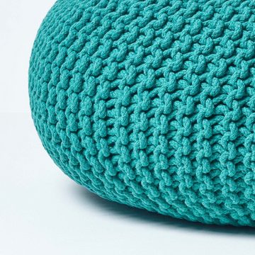 Homescapes Pouf Großer Strickpouf 100% Baumwolle, petrol