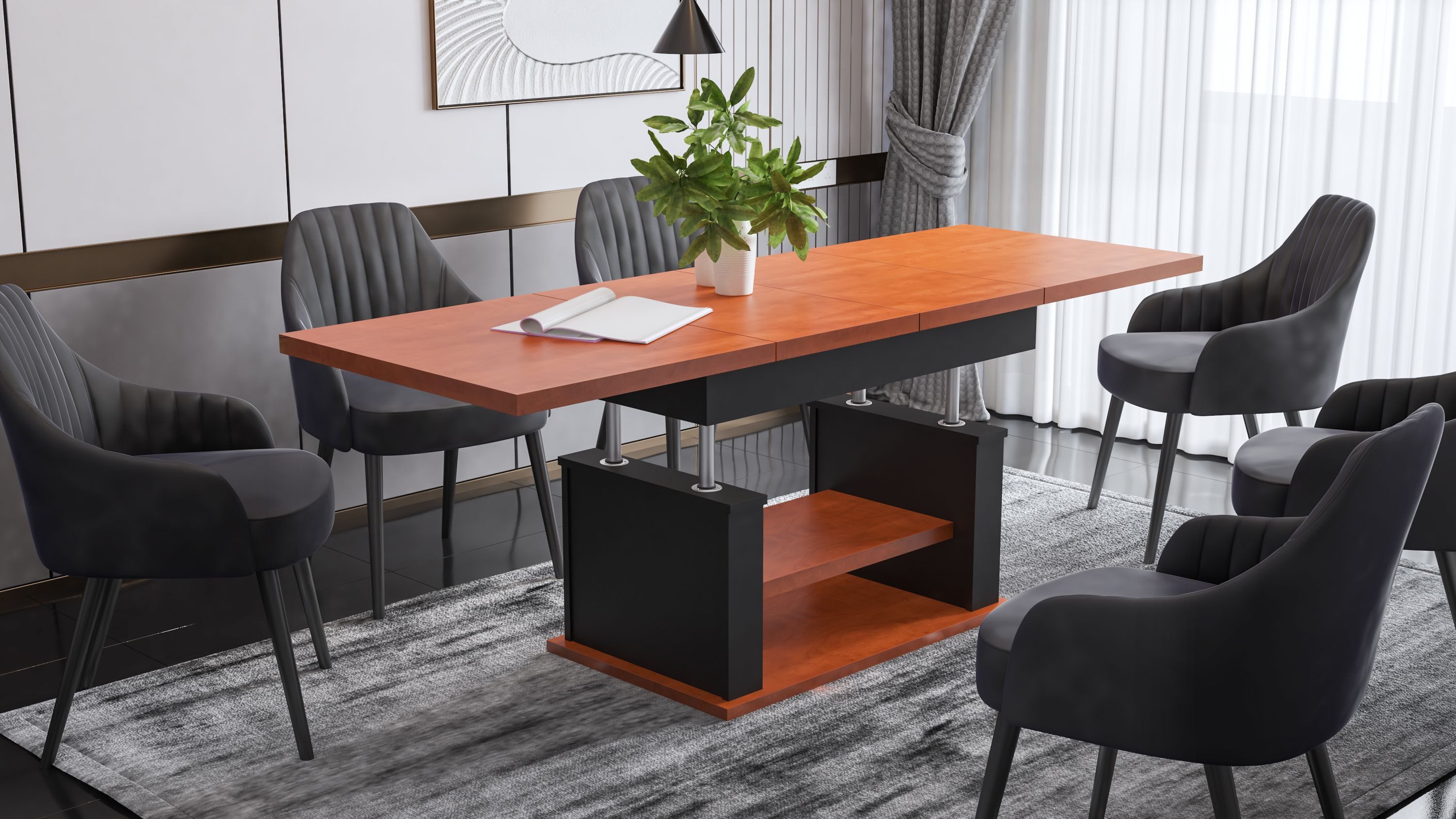 designimpex Couchtisch DA-666 höhenverstellbar ausziehbar 120/200 cm Esstisch Wohnzimmer, Funktionstisch, Wohnzimmertisch, Tisch, Esstisch, Sofatisch, Schublade