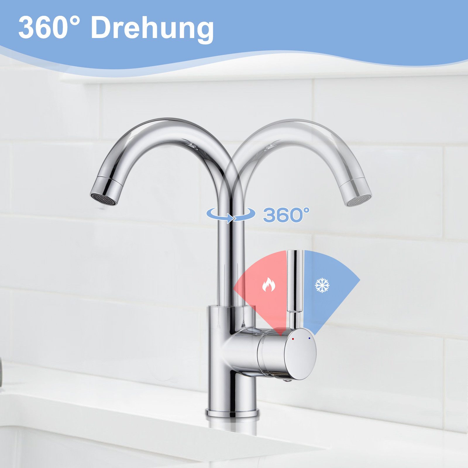 WOOHSE Badarmatur 360° Drehbar, Waschbecken Armaturen günstig online kaufen