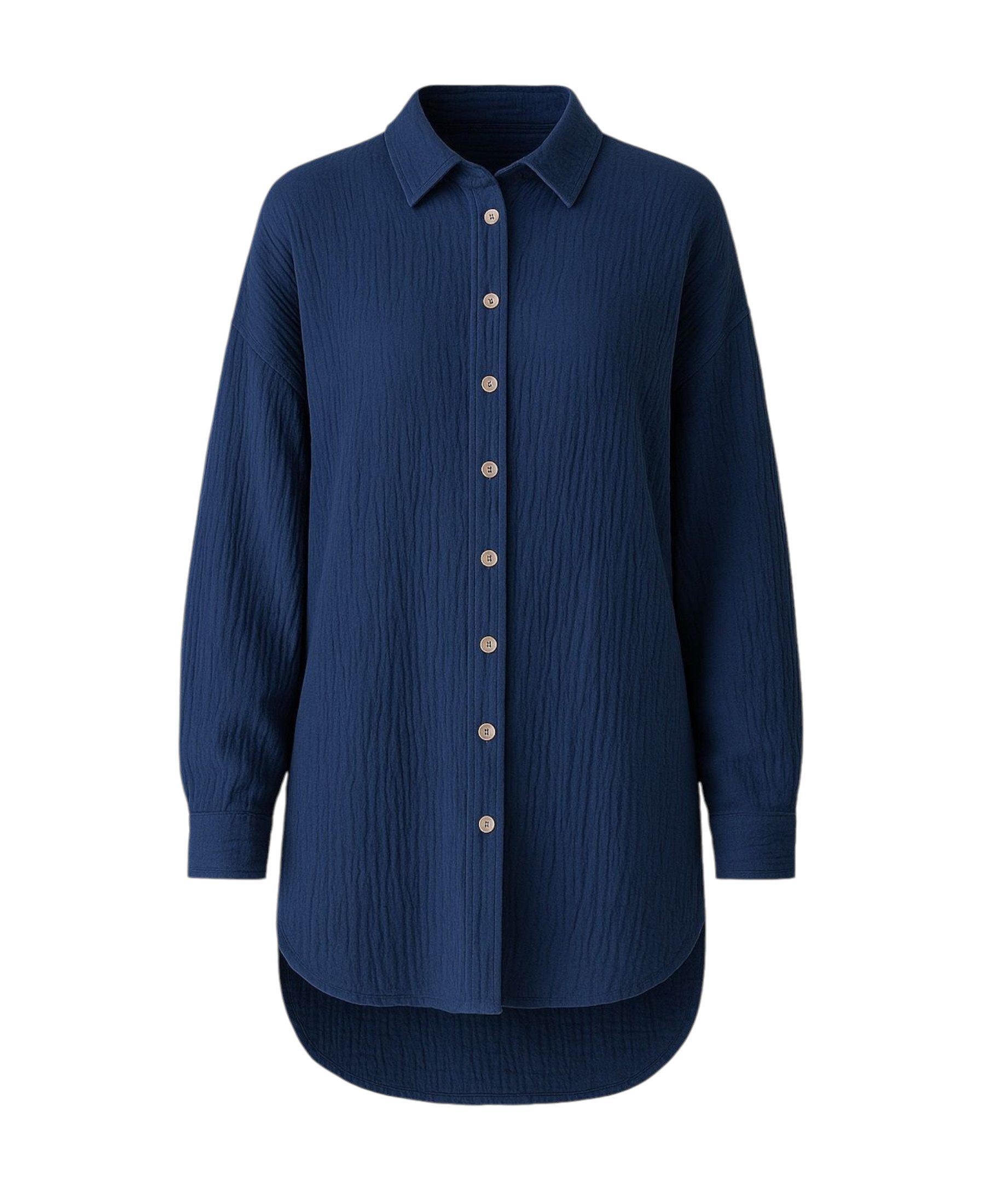 Hemdbluse Oversize Musselin Hemd 100 % Baumwolle, Kokosknöpfe, Einheitsgröße