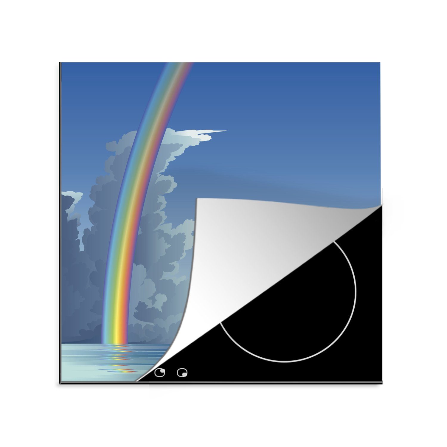 MuchoWow Herdblende-/Abdeckplatte Eine Illustration eines Regenbogens über dem Meer, Vinyl, (1 tlg), 78x78 cm, Ceranfeldabdeckung, Arbeitsplatte für küche