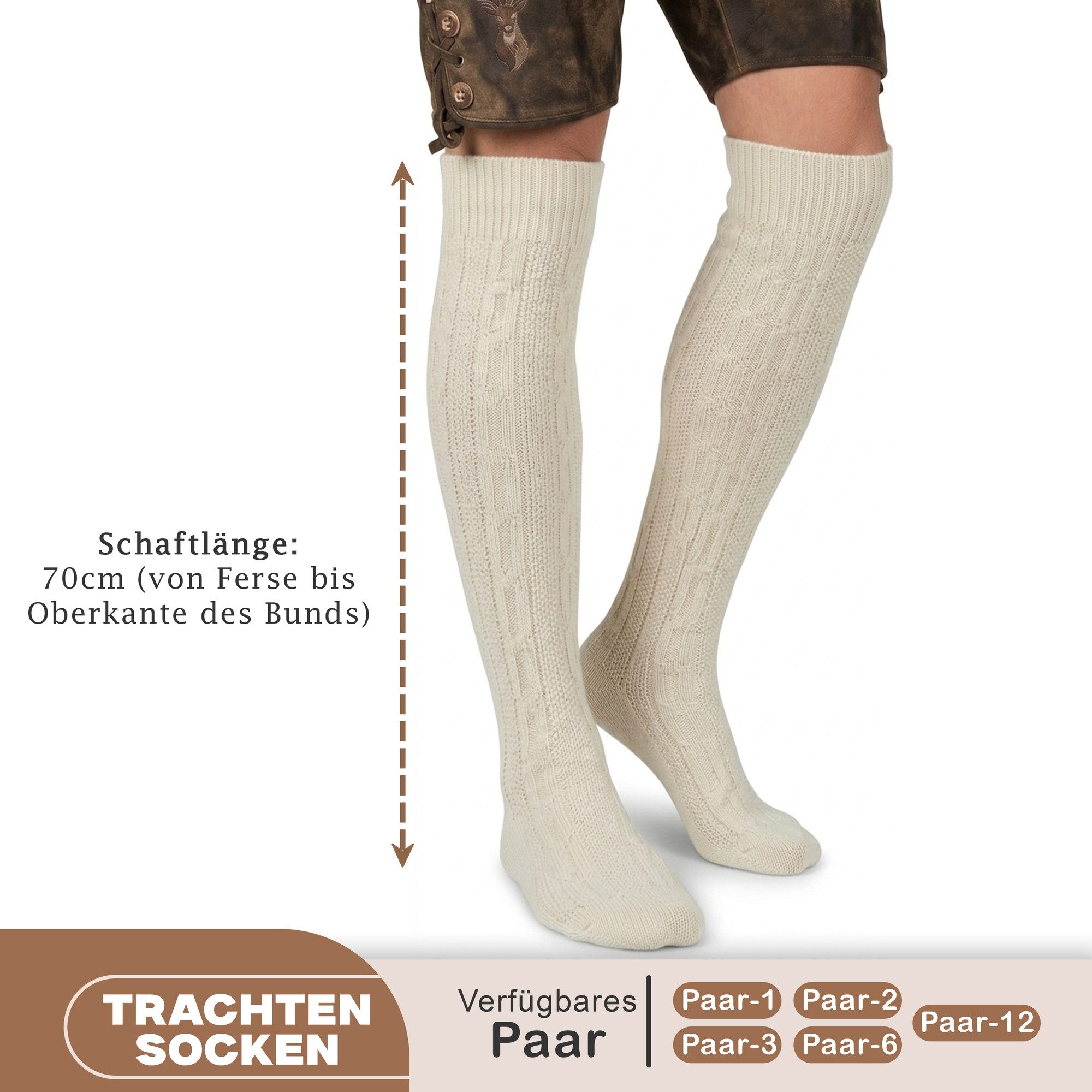 German Wear Trachtensocken GW250- 1xPaar AMZ Lange Trachtensocken Strümpfe Socken 70cm