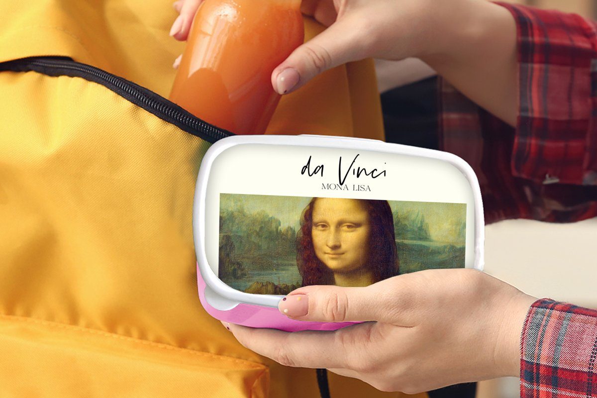 Snackbox, Brotdose Brotbox MuchoWow Mädchen, (2-tlg), rosa Vinci Da - Kinder, für - Lunchbox Kunststoff Kunst, Erwachsene, Mona Lisa Kunststoff,