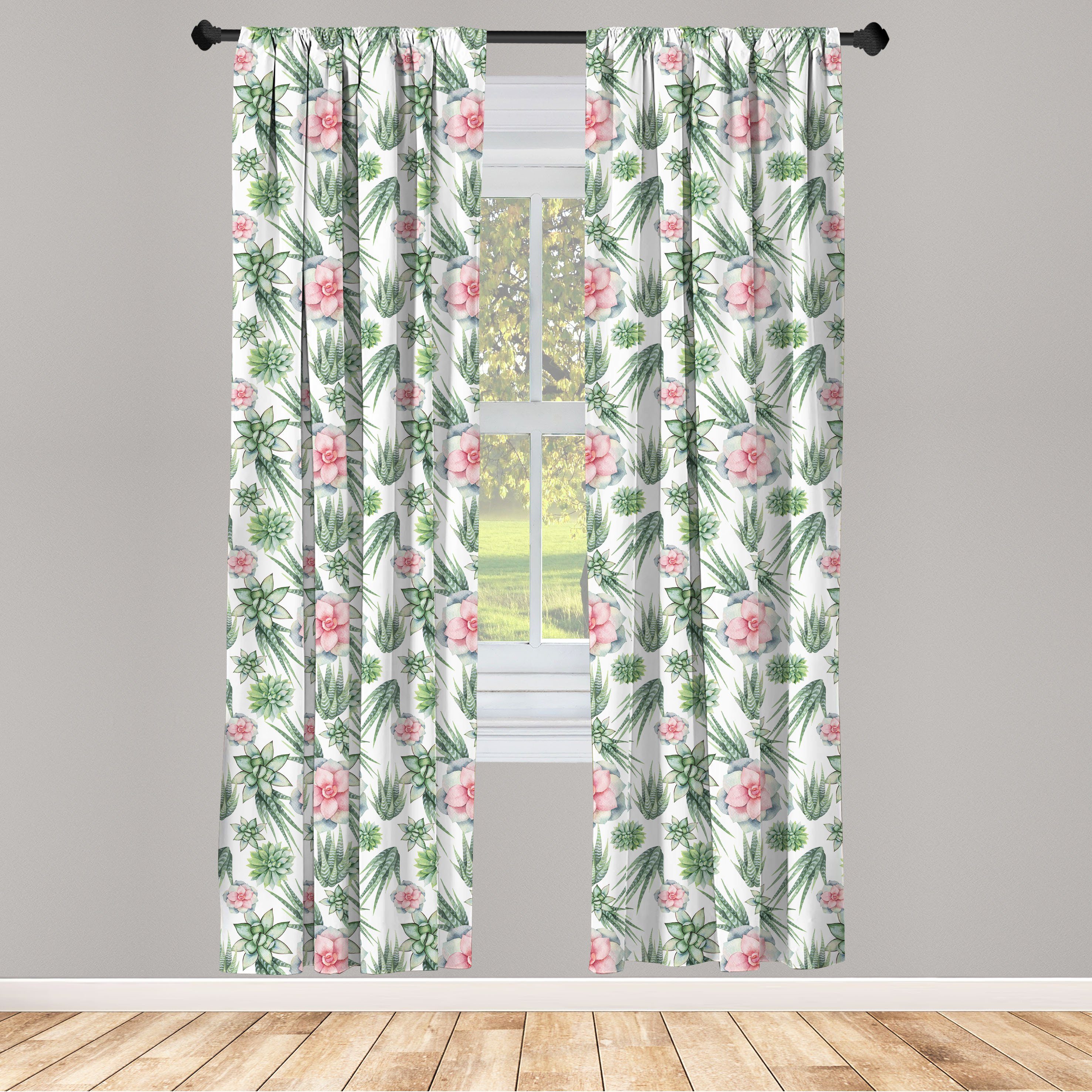 Gardine Vorhang für Wohnzimmer Schlafzimmer Dekor, Abakuhaus, Microfaser, Pflanze Aquarell Cactus und Blumen