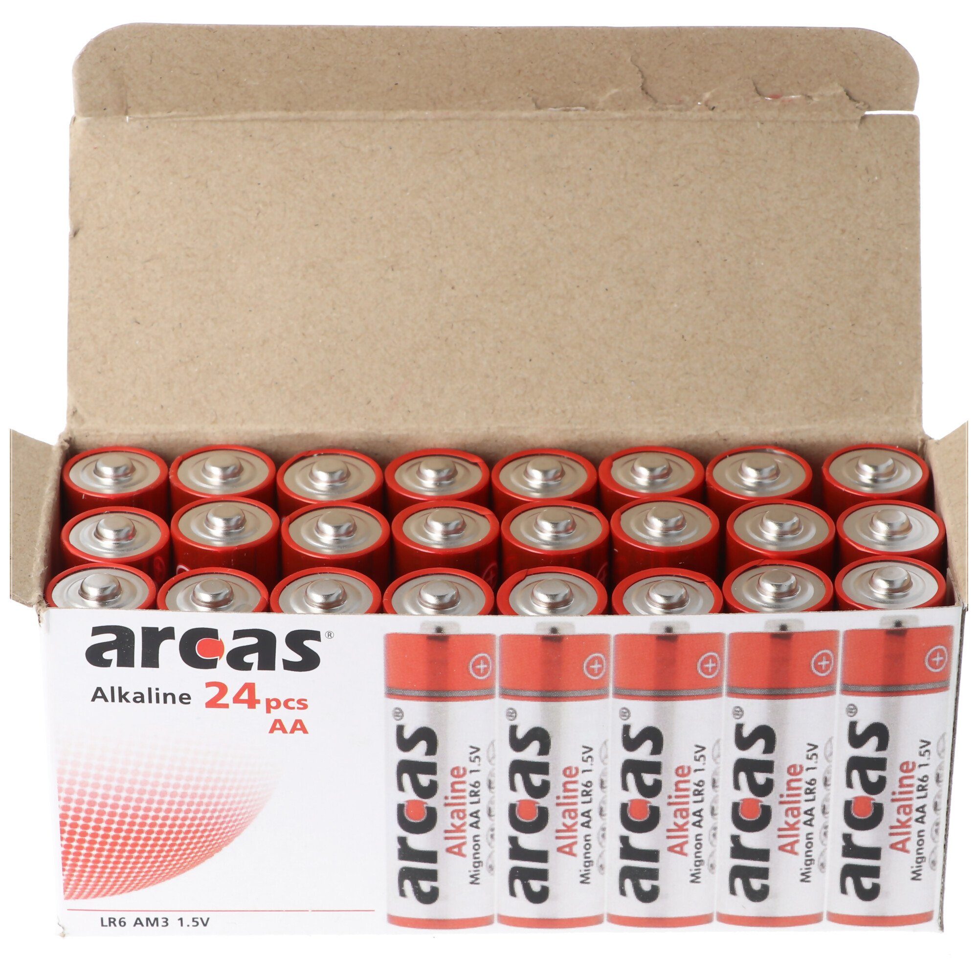Arcas Alkaline Batterie LR6, AA, Mignon, 1,5 Volt 24 Stück Batterie, (1,5 V)
