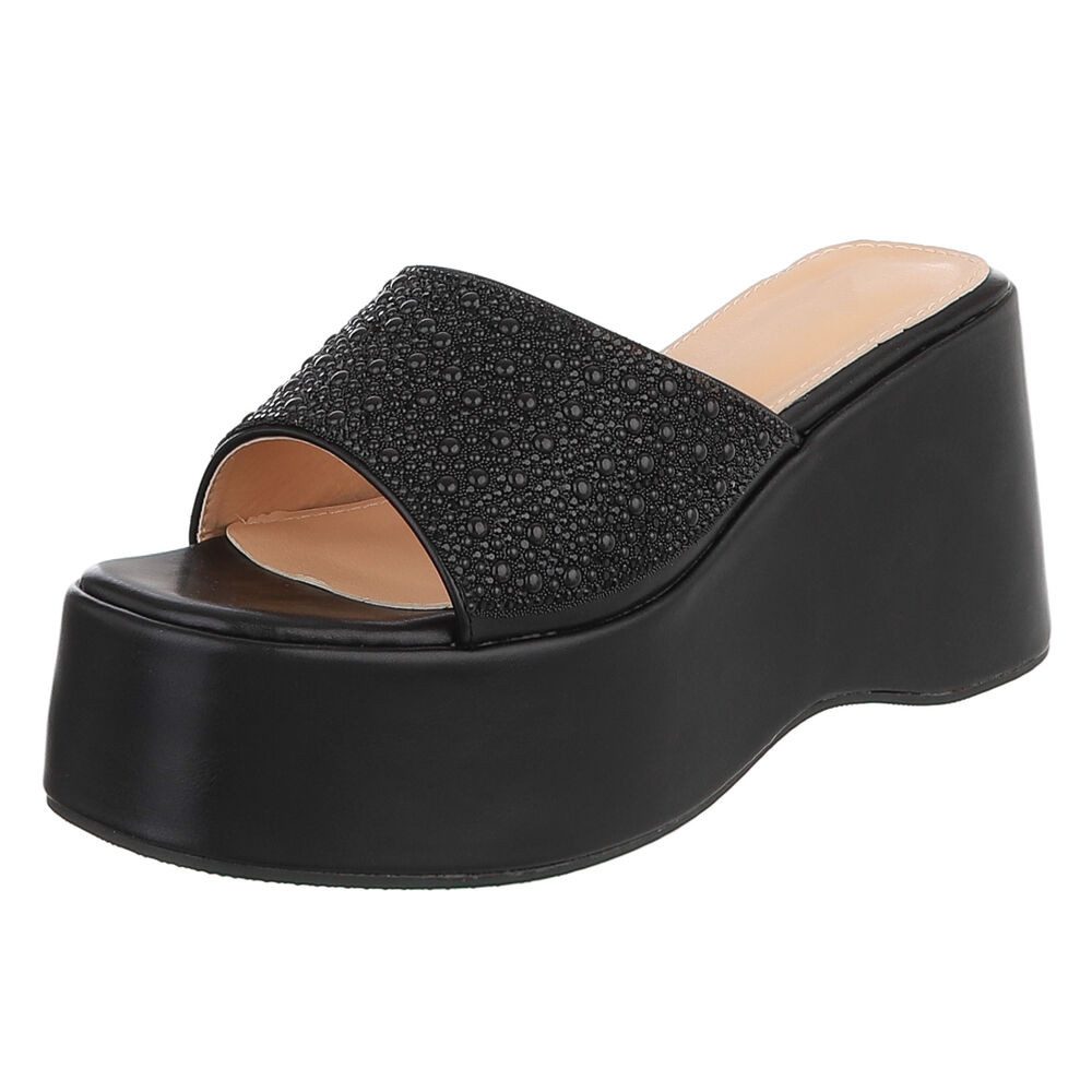 Damen Plateau-Slipper mit Keilsohle und offenem Design Plateausandaletten